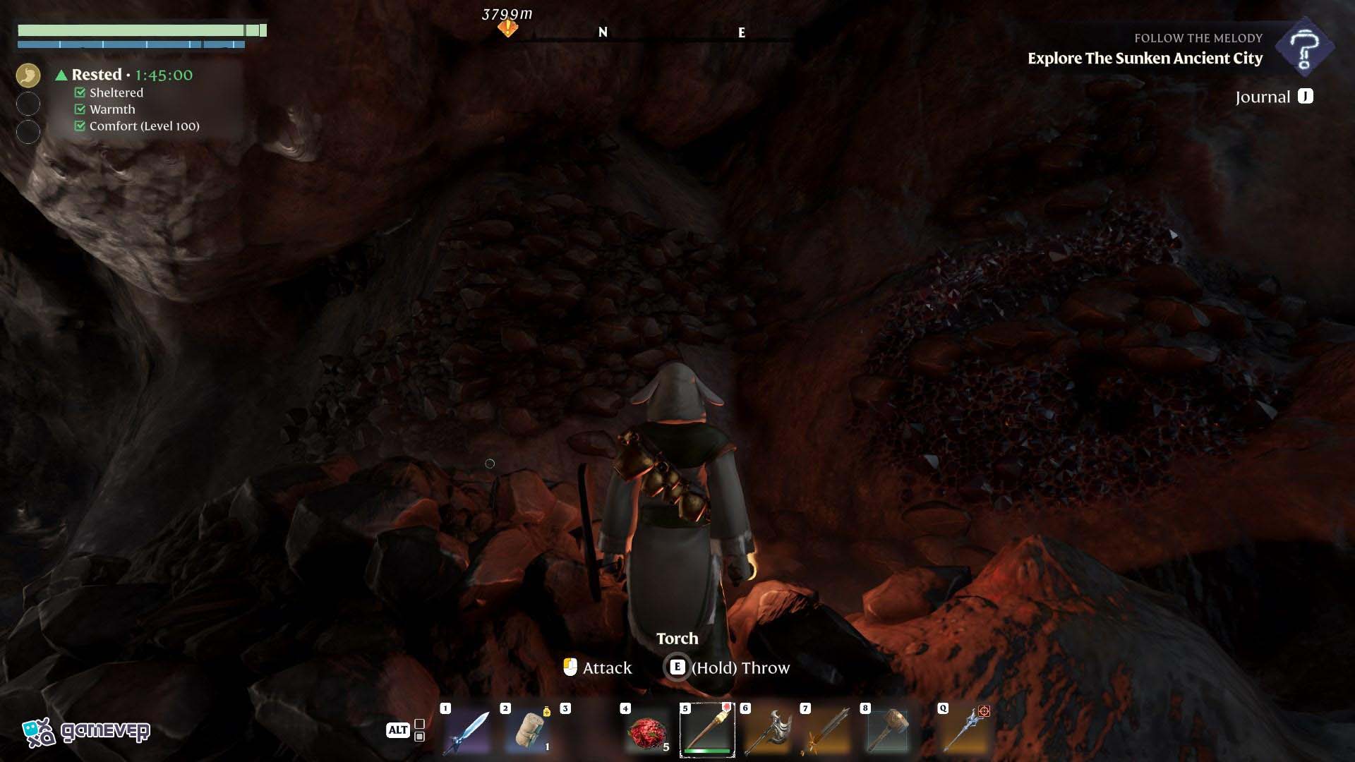Deslízate sobre las Cumbres de Albaneve y detecta depósitos de carbón desde arriba en Enshrouded Souls of the Frozen Frontier Update.