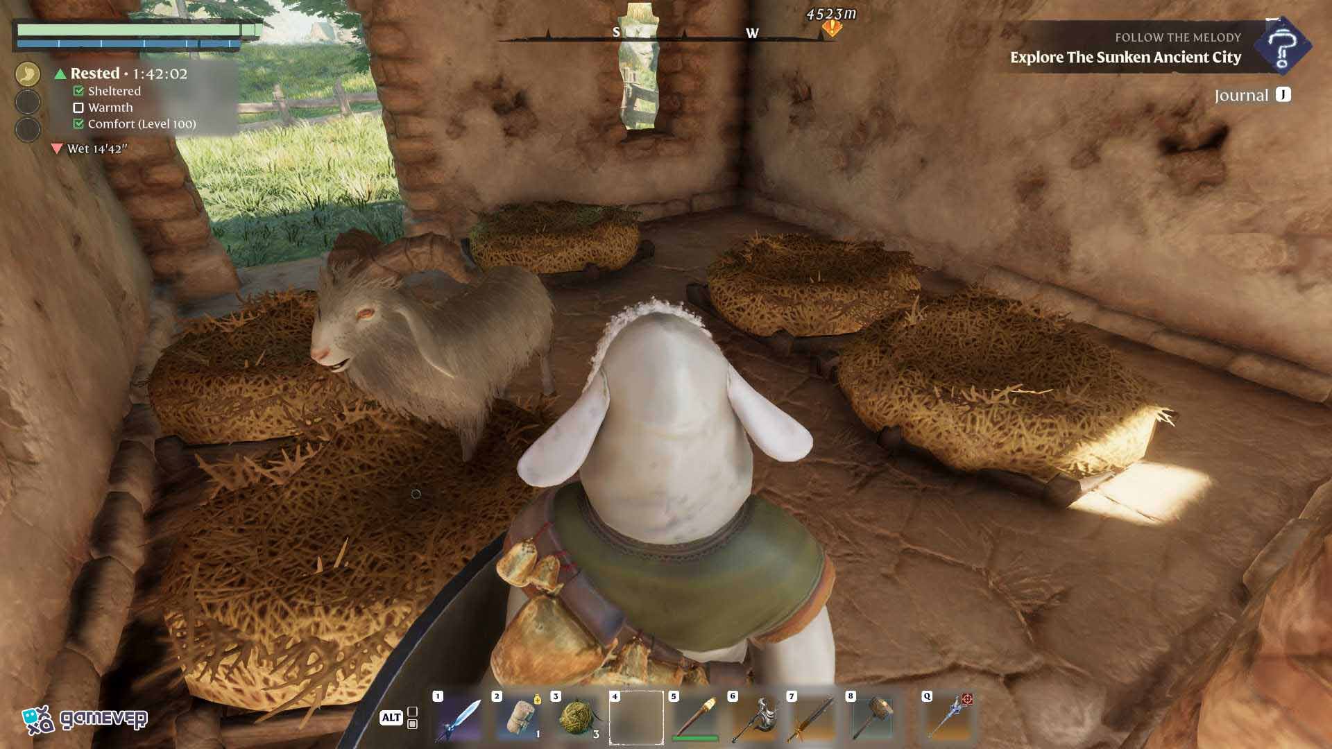 Prepara un comedero y una cama para tus mascotas en Enshrouded Souls of the Frozen Frontier Update.