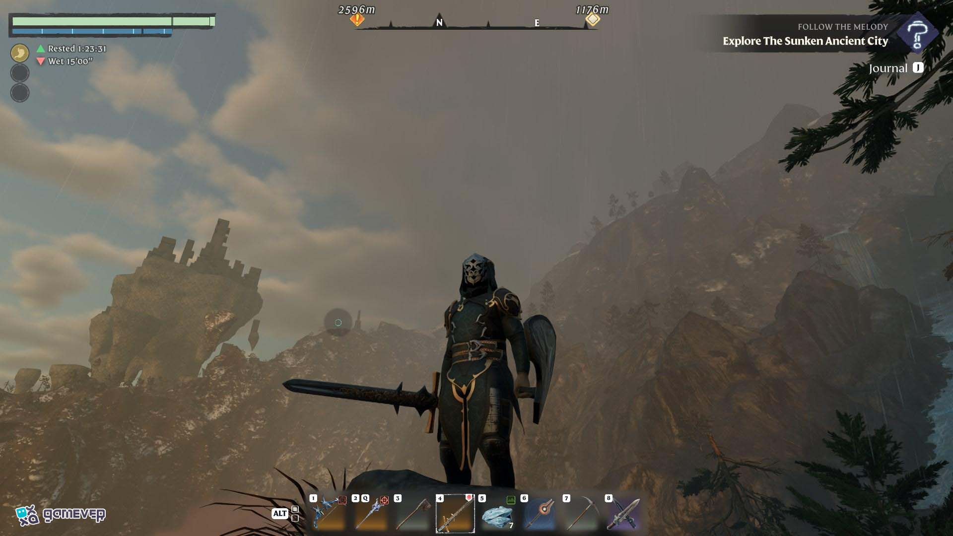 Equipa tu espada y enfréntate a nuevos desafíos con su poder en Enshrouded Souls of the Frozen Frontier Update.