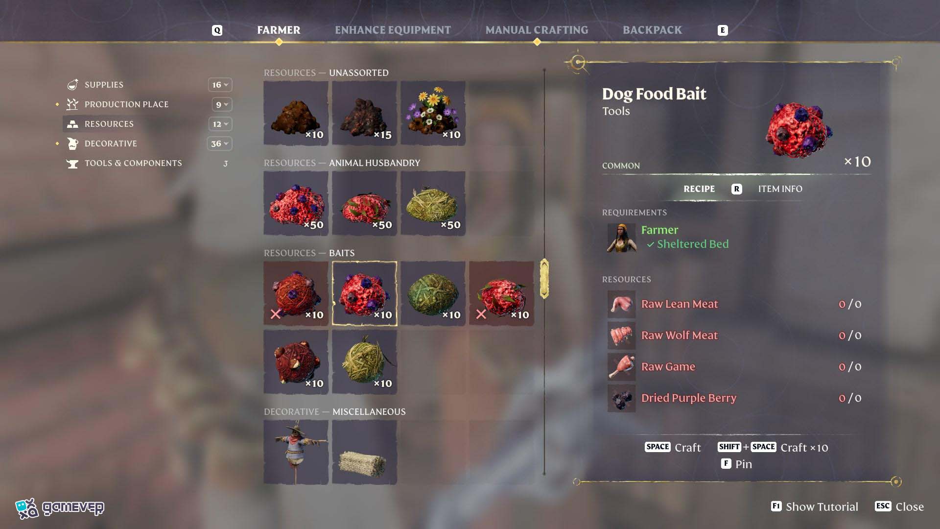 Reúne los ingredientes y crea el cebo para domesticar en Enshrouded Souls of the Frozen Frontier Update.