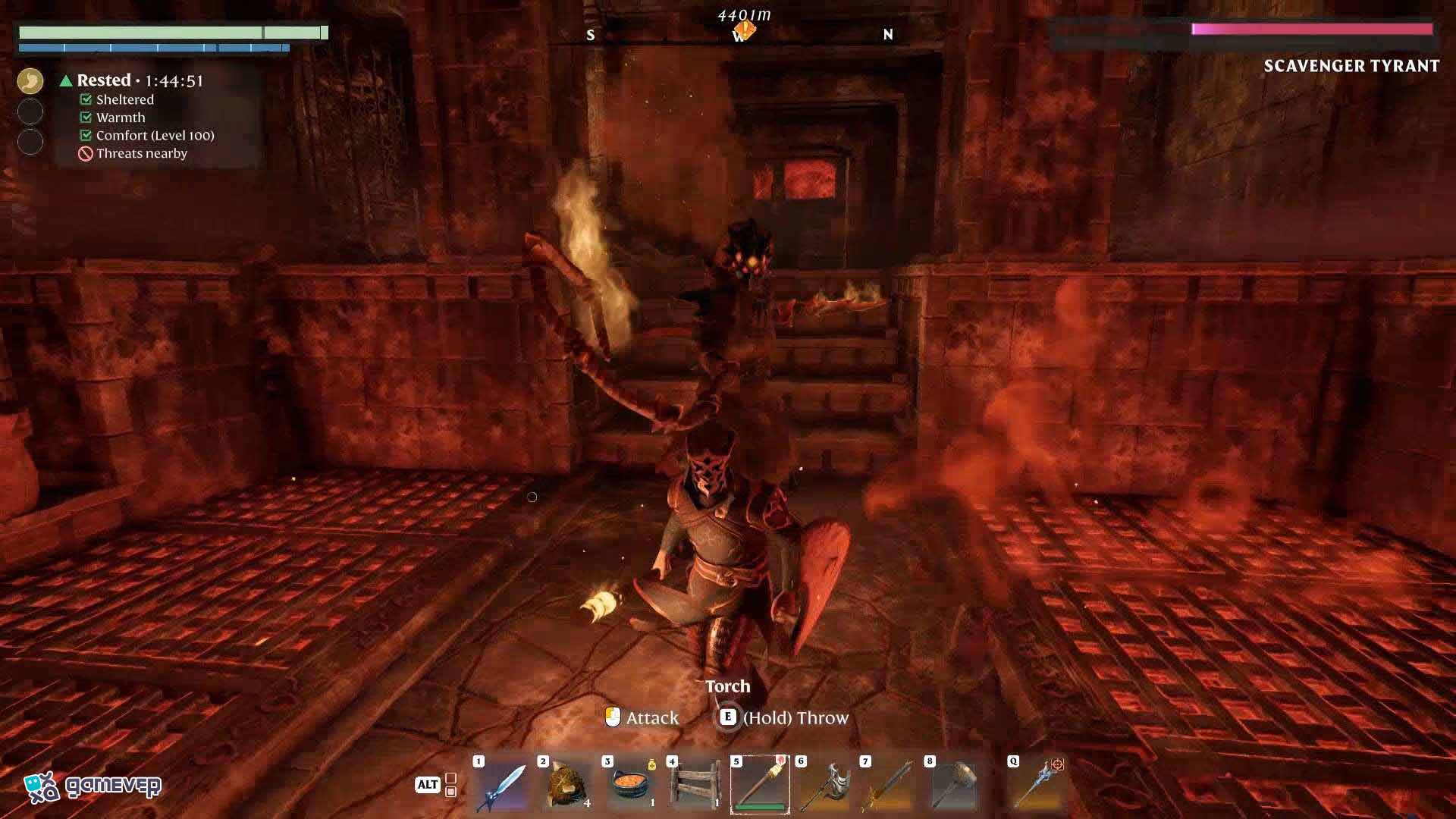 Esquiva y contraataca los ataques rápidos del Tirano en Enshrouded Souls of the Frozen Frontier Update.
