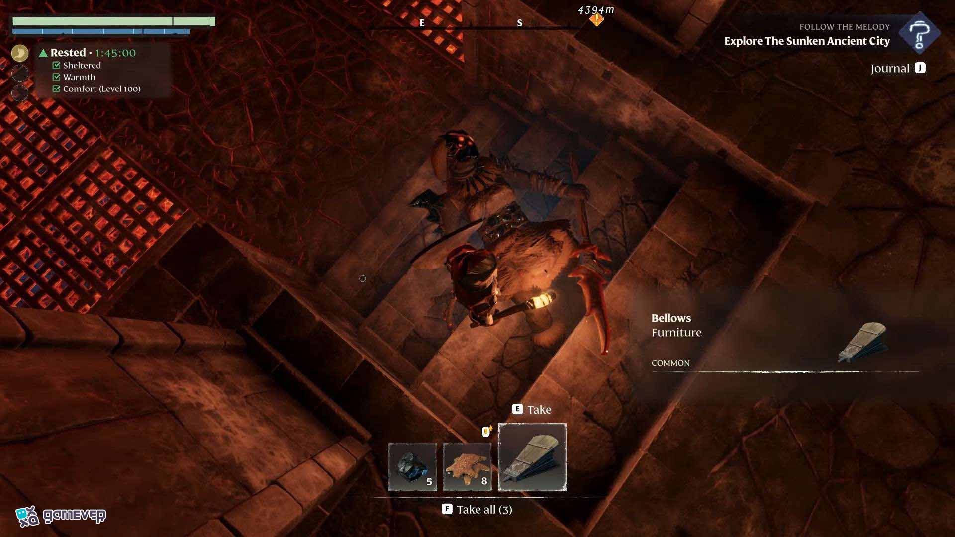 Busca en el botín del Tirano Saqueador para encontrar el valioso Fuelle en Enshrouded Souls of the Frozen Frontier Update.