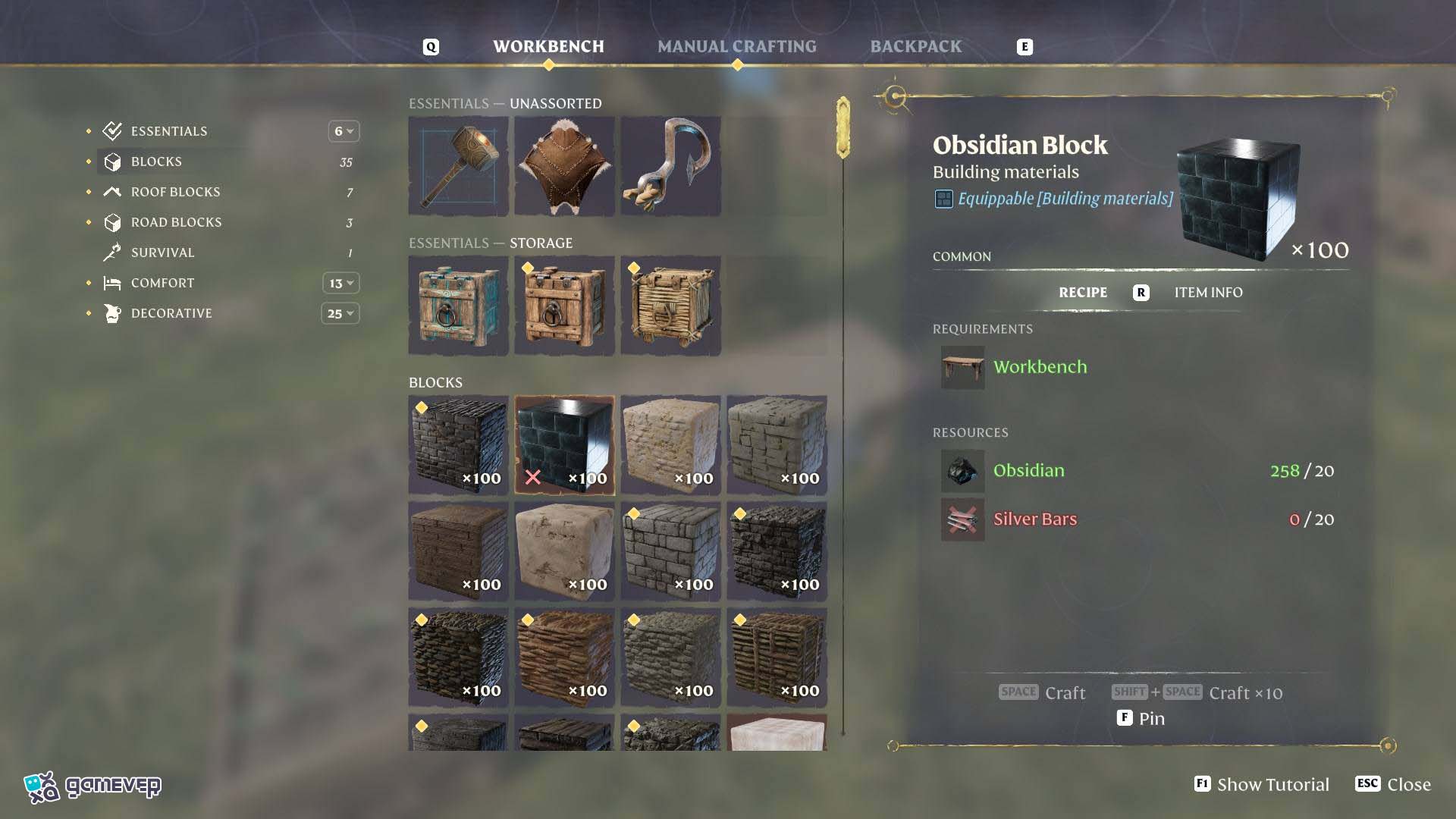 Admira el agudo y negro brillo de tu recién obtenido Bloque de Obsidiana en Enshrouded Souls of the Frozen Frontier Update.