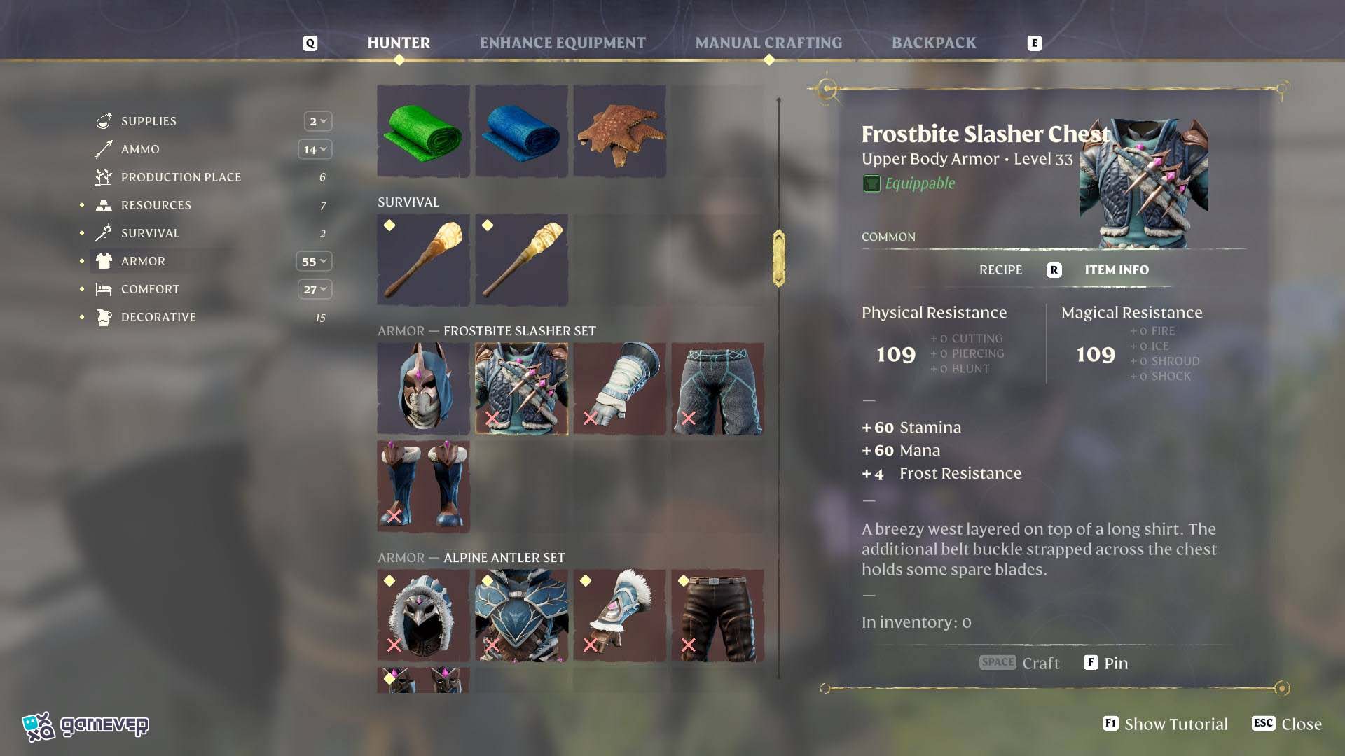 Equípate con armadura resistente a la escarcha para sobrevivir más tiempo en Enshrouded Souls of the Frozen Frontier Update.