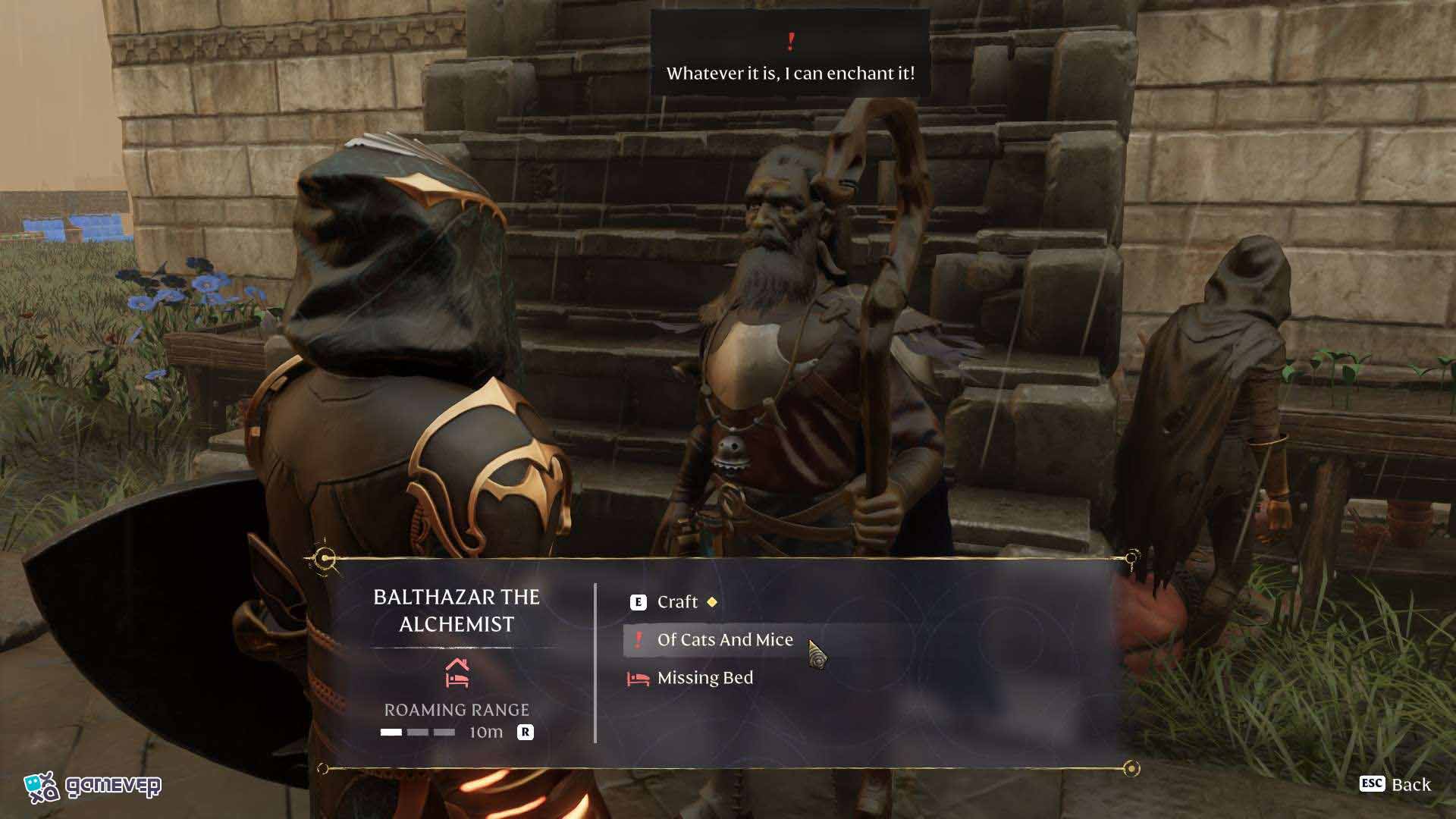 Busca al Alquimista para desbloquear la misión para domesticar tu propio gato en Enshrouded Souls of the Frozen Frontier Update.