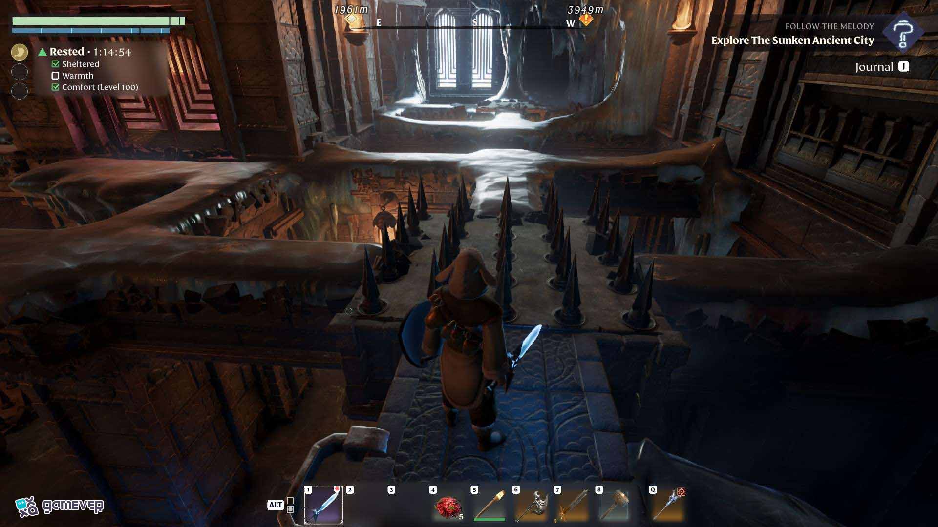 Salta sobre los picos y evita los deslizamientos en el hielo en Enshrouded Souls of the Frozen Frontier Update.