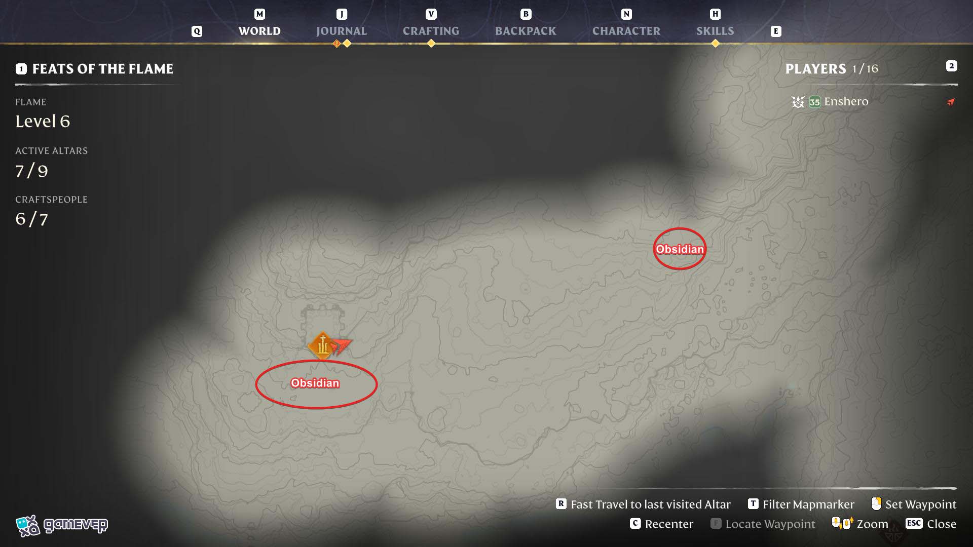 Marca tu mapa con ubicaciones ricas en obsidiana en Enshrouded Souls of the Frozen Frontier Update.
