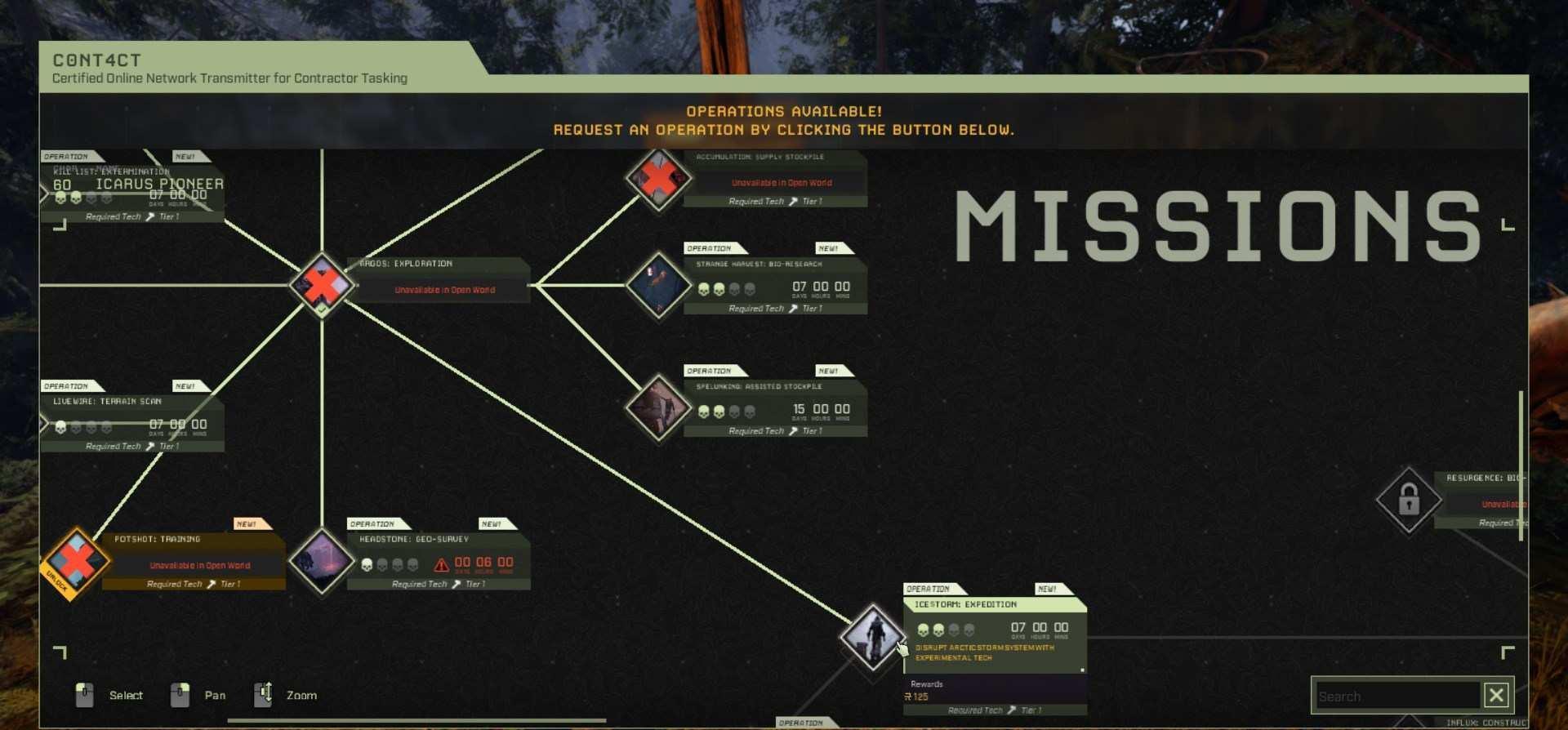 Access the mission map to select prospects