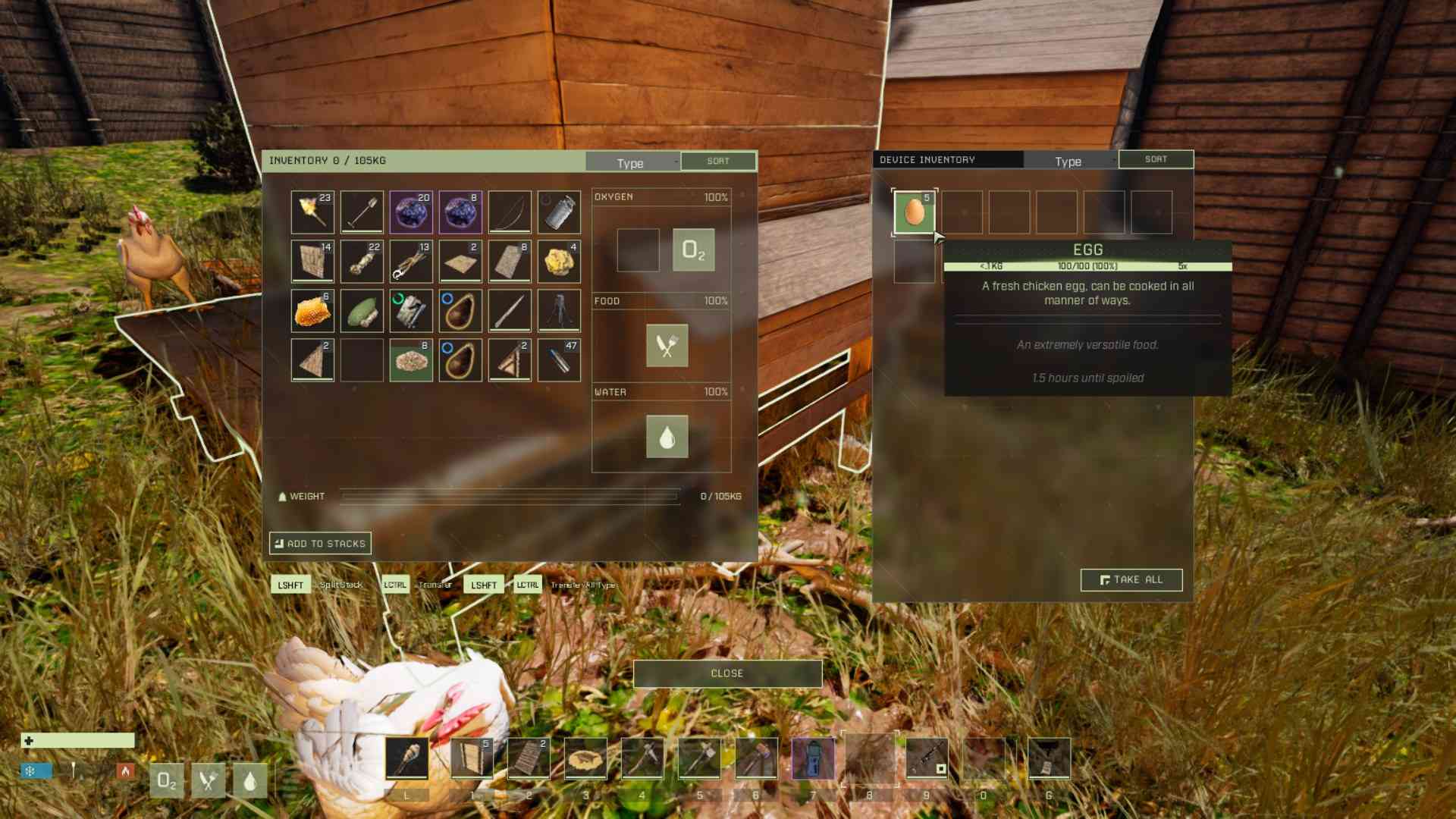 Kontrolliere regelmäßig die Hühnerställe und sammle Eier in Icarus.