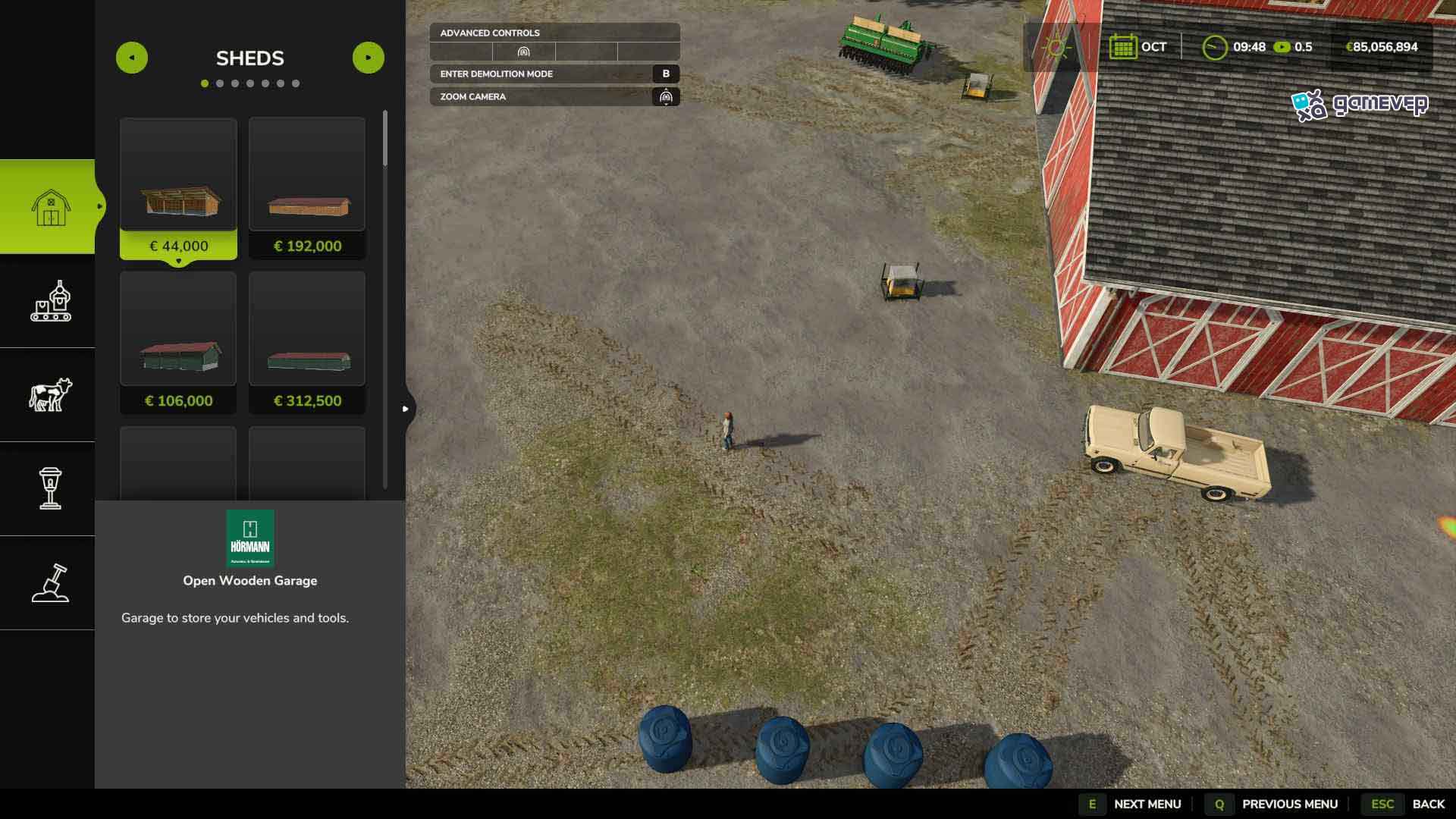 Abre el Modo Construcción para gestionar edificios en Farming Simulator 25.