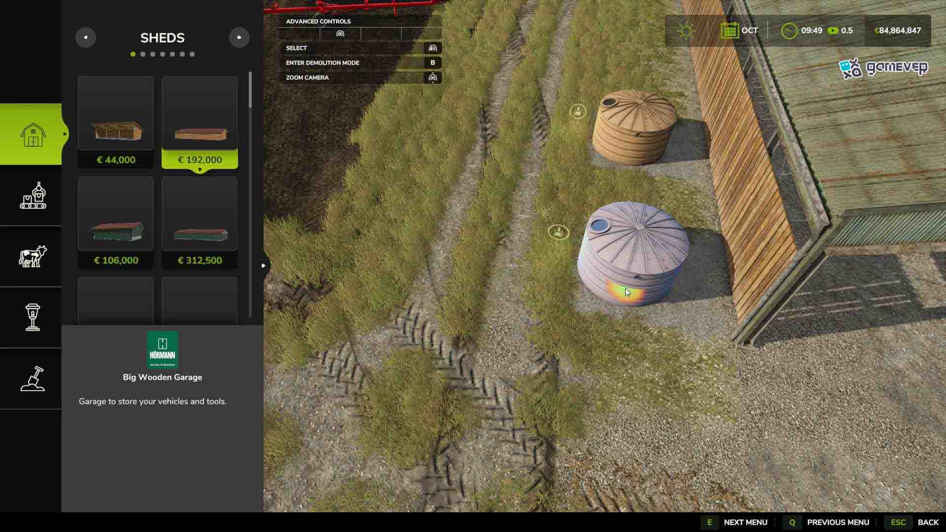 Vende estructuras no deseadas directamente en el Modo Construcción en Farming Simulator 25.