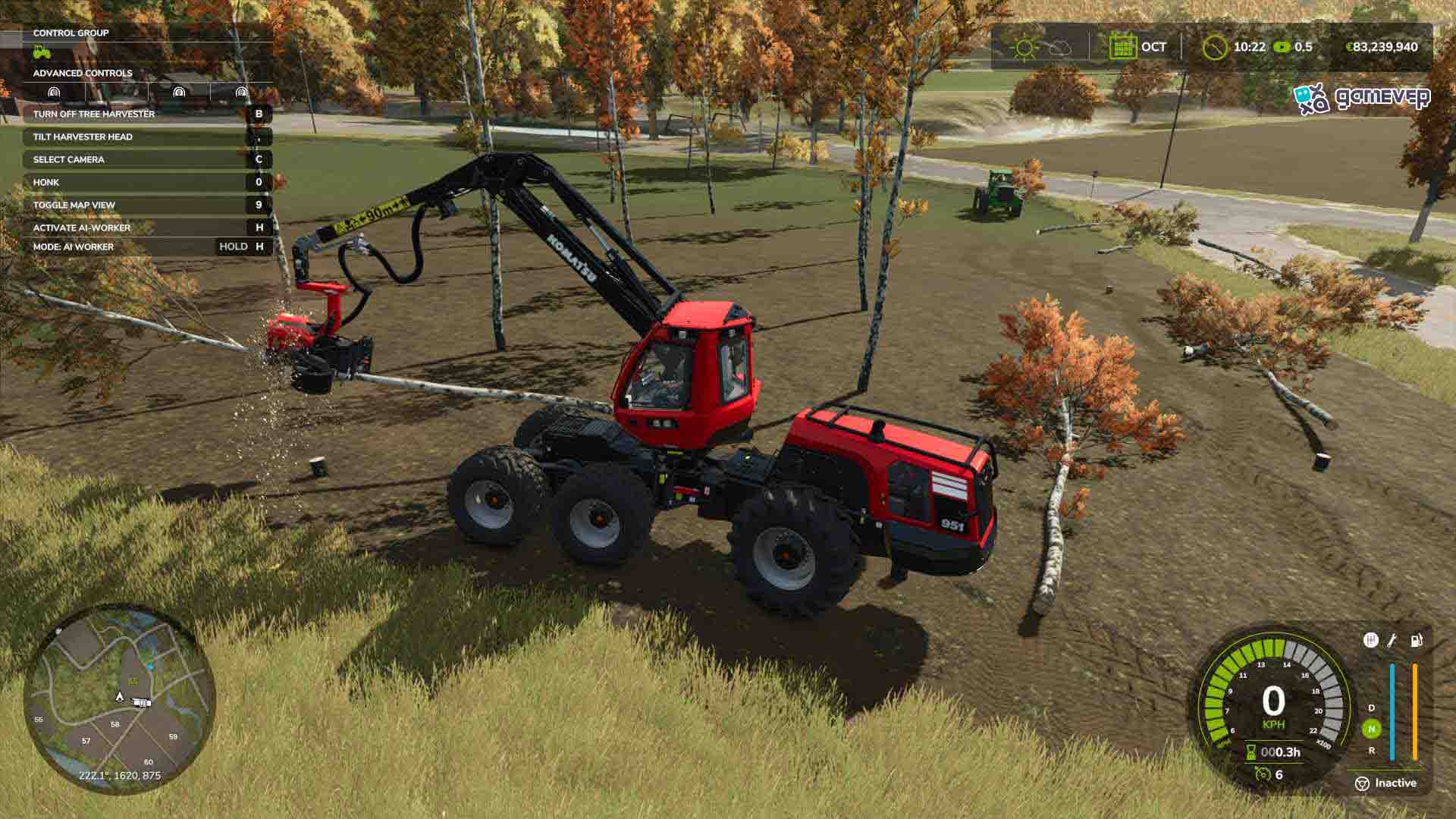 Ajusta la configuración de la cosechadora para cortar los troncos a la longitud preferida en Farming Simulator 25.
