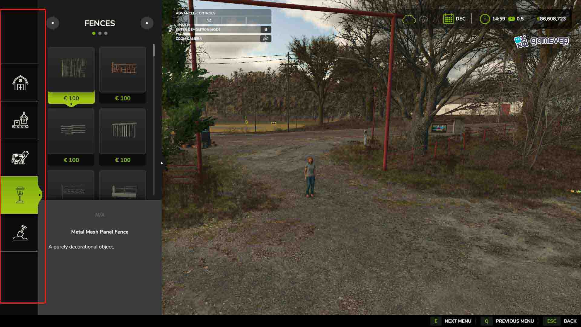 Explora las categorías de construcción para cobertizos, silos y más en Farming Simulator 25.