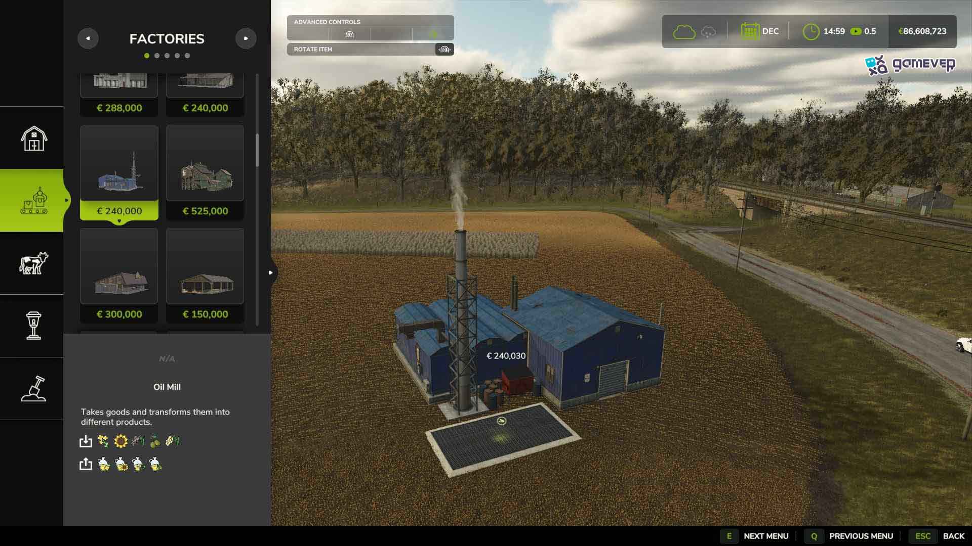 Rota edificios para la colocación perfecta en Farming Simulator 25.