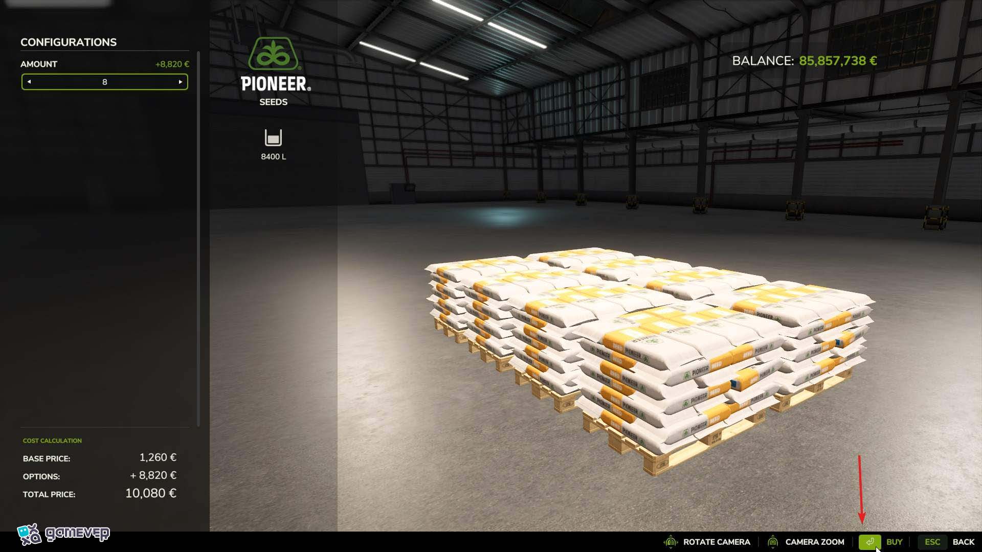 Usa palés para almacenar semillas a granel en Farming Simulator 25.
