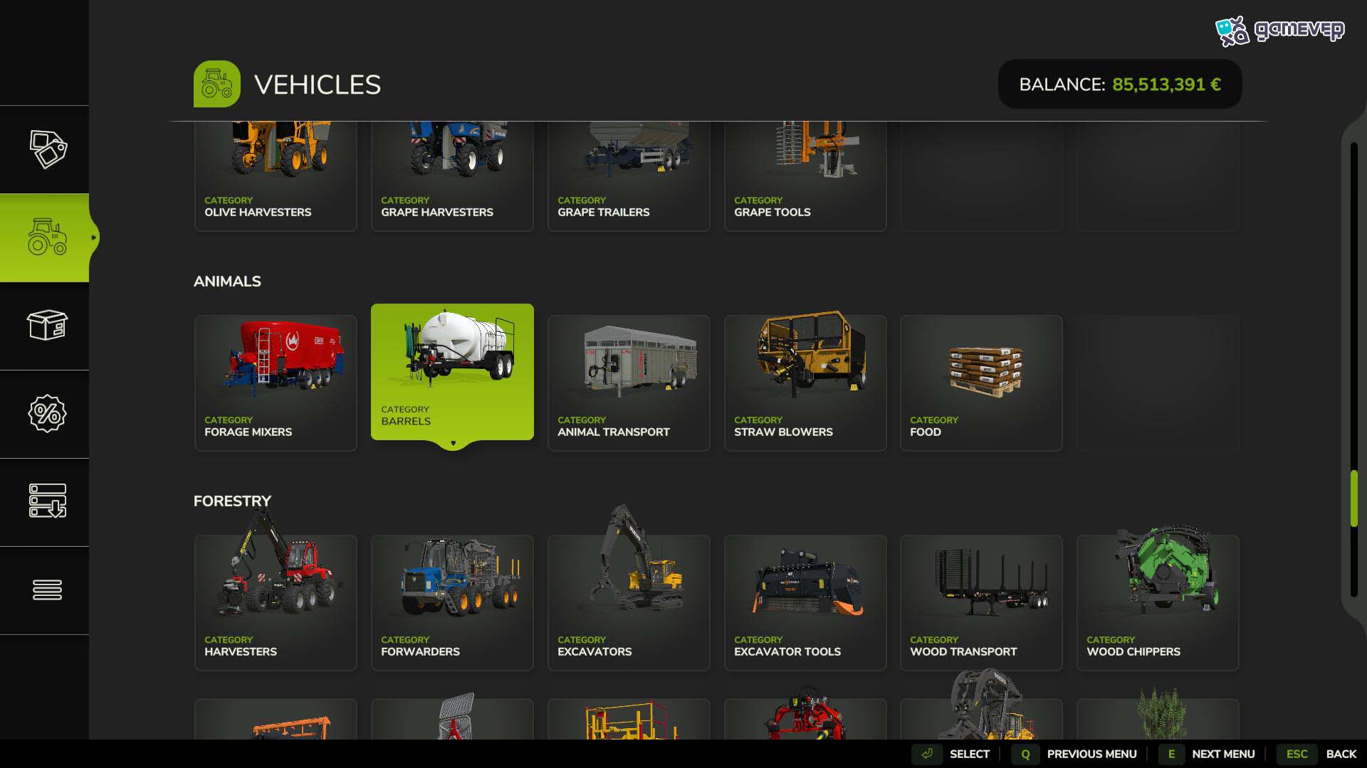 Encuentra tanques de agua en la sección de Animales en Farming Simulator 25.