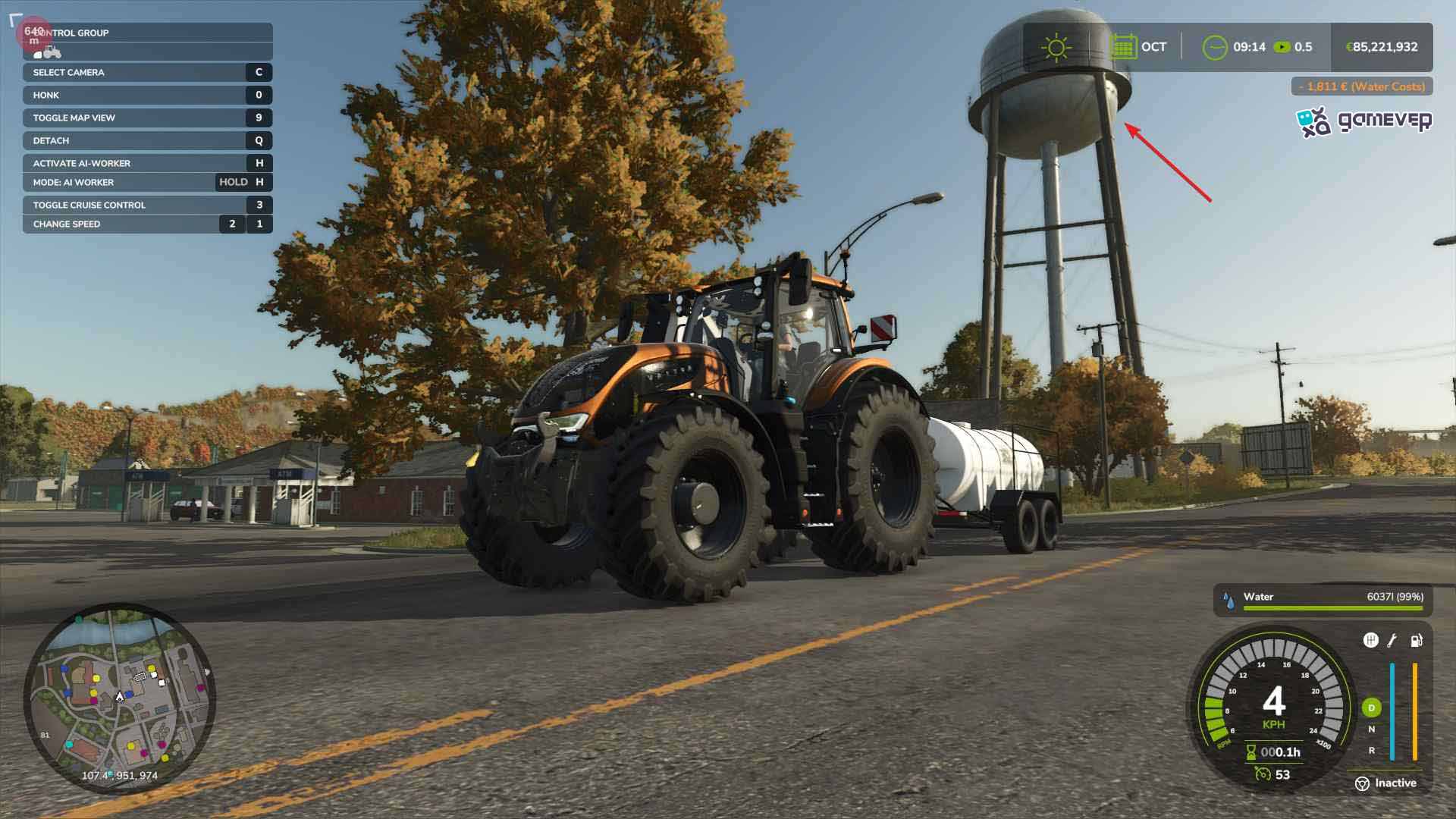 Usa los íconos del mapa para ubicar estaciones de agua en Farming Simulator 25.