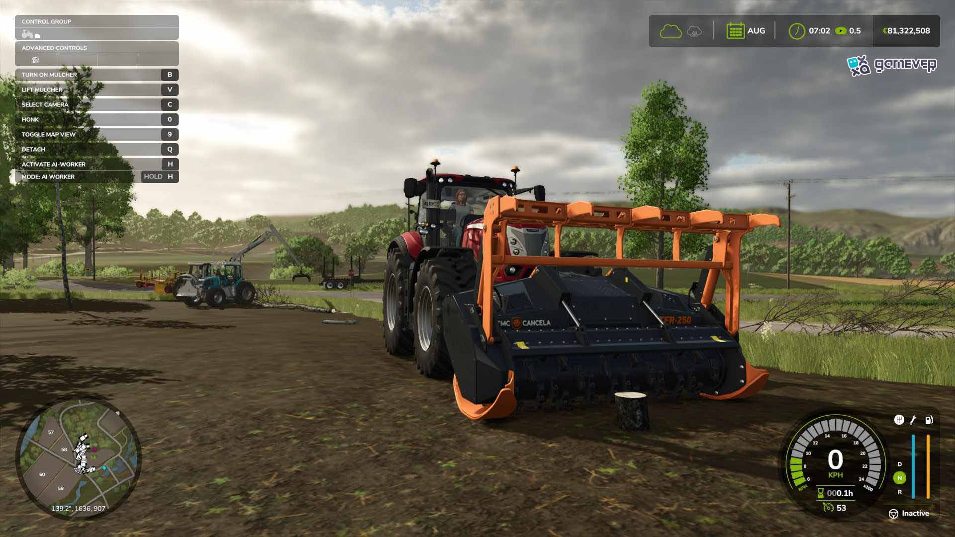 Ajusta la altura de la herramienta para adaptarse a tocones más grandes en Farming Simulator 25.