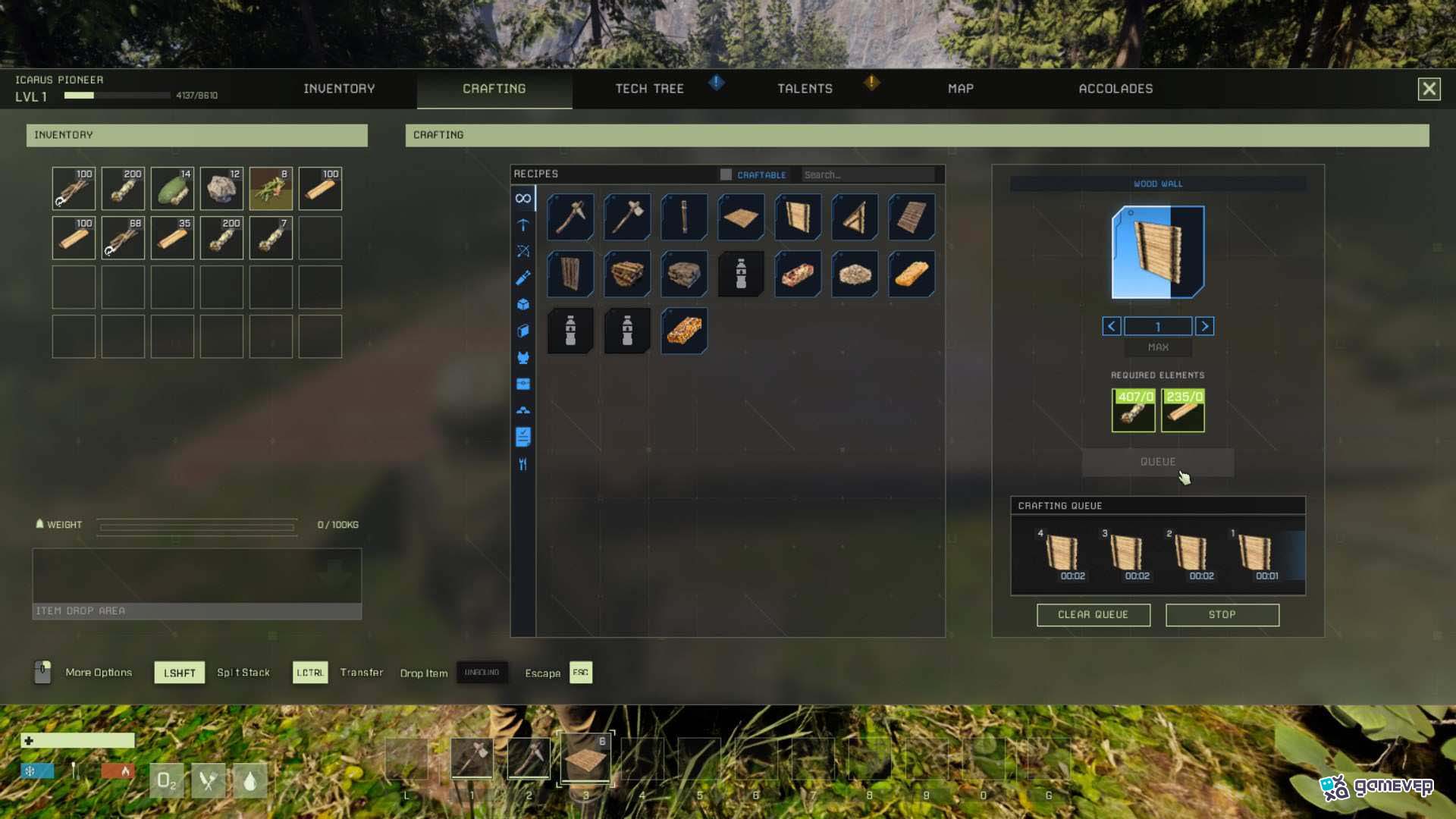 Fabrica suelo, paredes y techo en Icarus