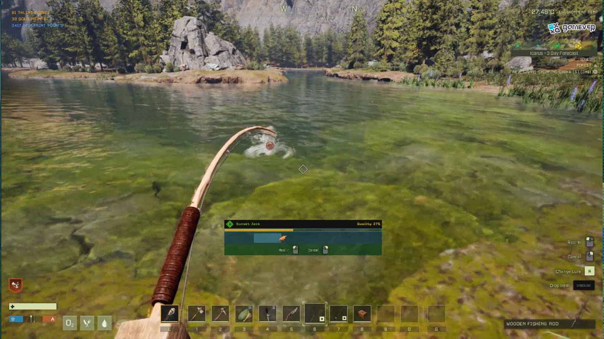 Navega por el minijuego de pesca en la actualización de Icarus