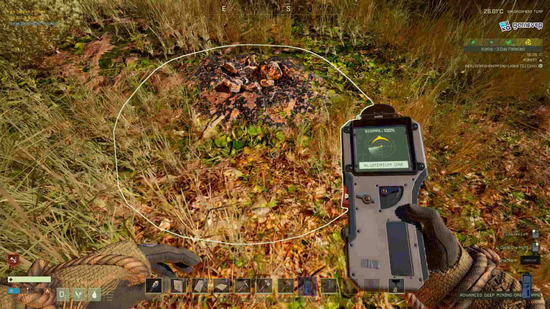 Encuentra vetas de minerales utilizando el radar en Icarus