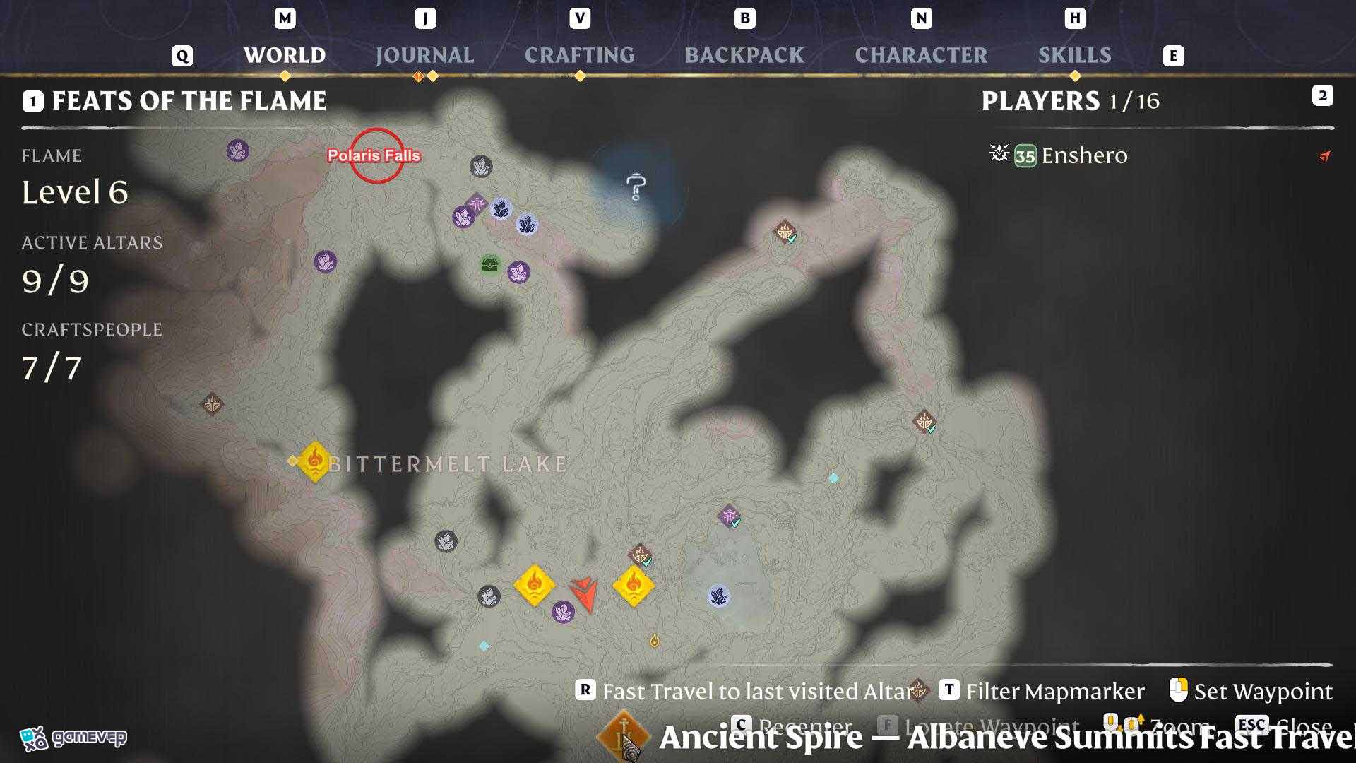 Dirígete al sureste de las Cataratas Polaris para encontrar la pelvis en Enshrouded Souls of the Frozen Frontier Update.