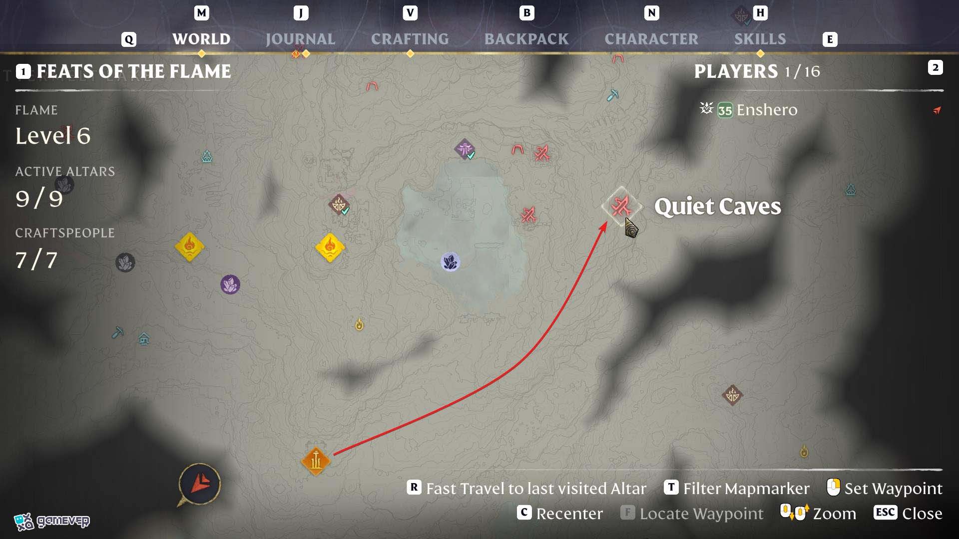 Lucha a través de las Cuevas Silenciosas para encontrar el brazo izquierdo en Enshrouded Souls of the Frozen Frontier Update.