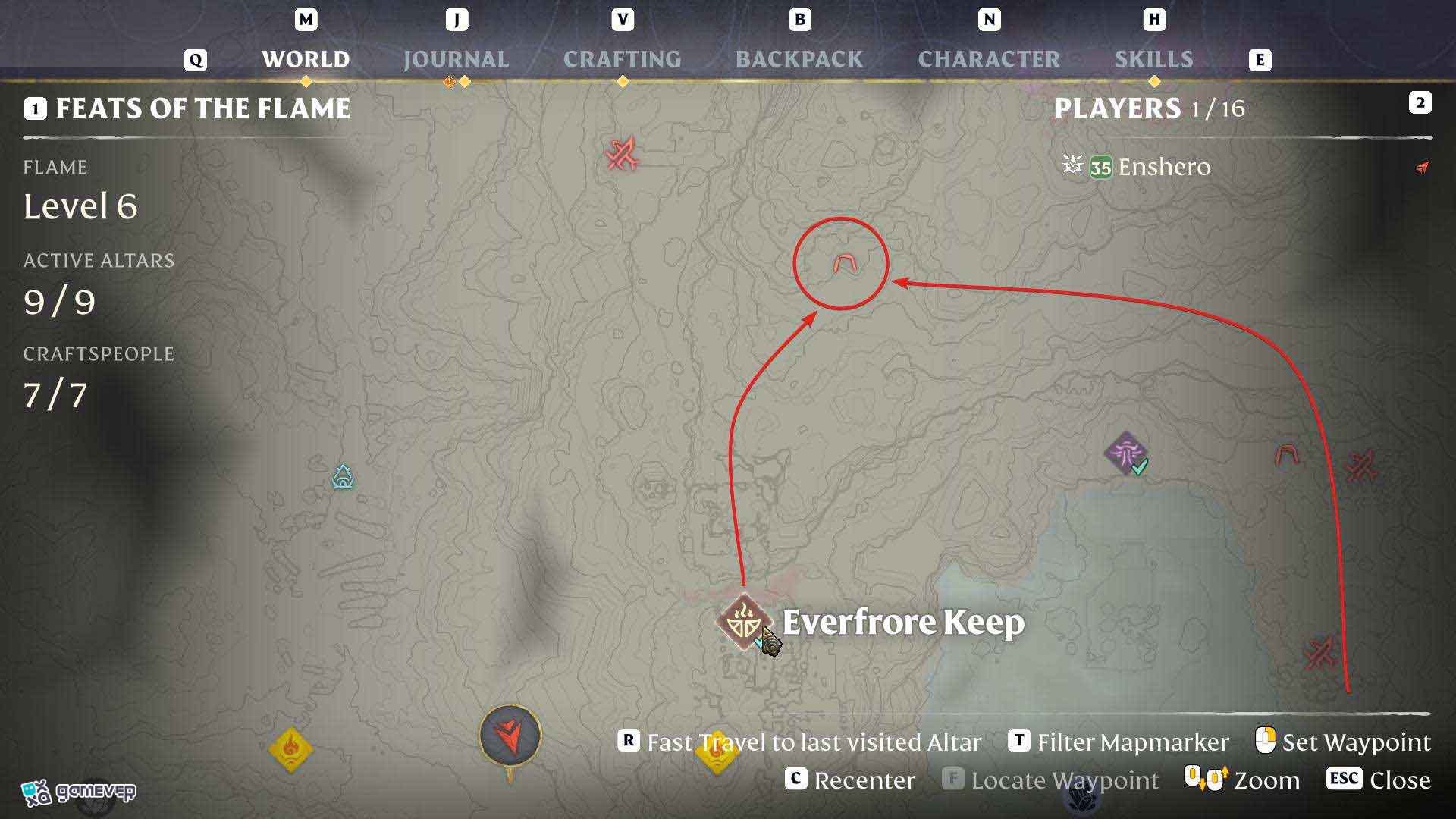 Asciende las montañas del norte para conseguir la pierna derecha en Enshrouded Souls of the Frozen Frontier Update.