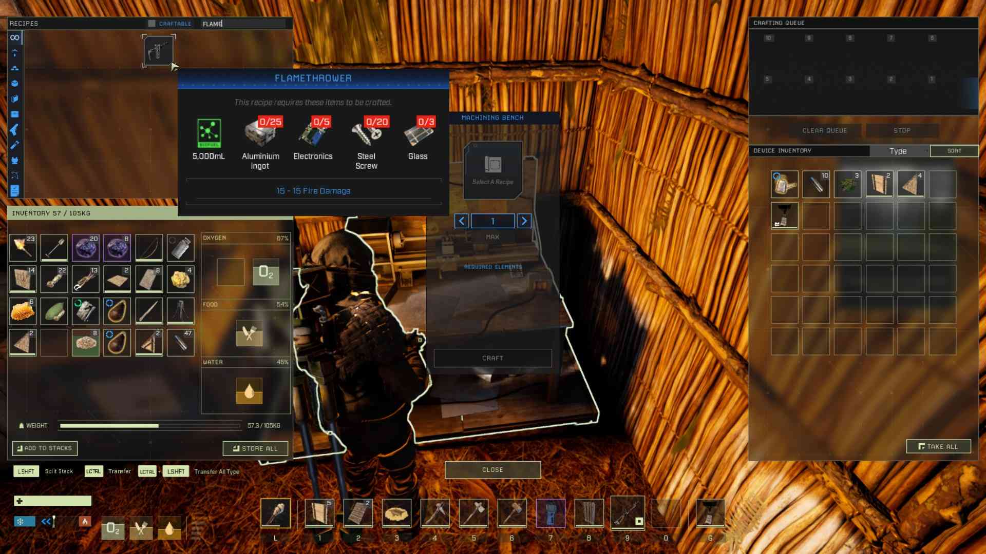 Gather materials like aluminum and steel for the flamethrower in Icarus Update