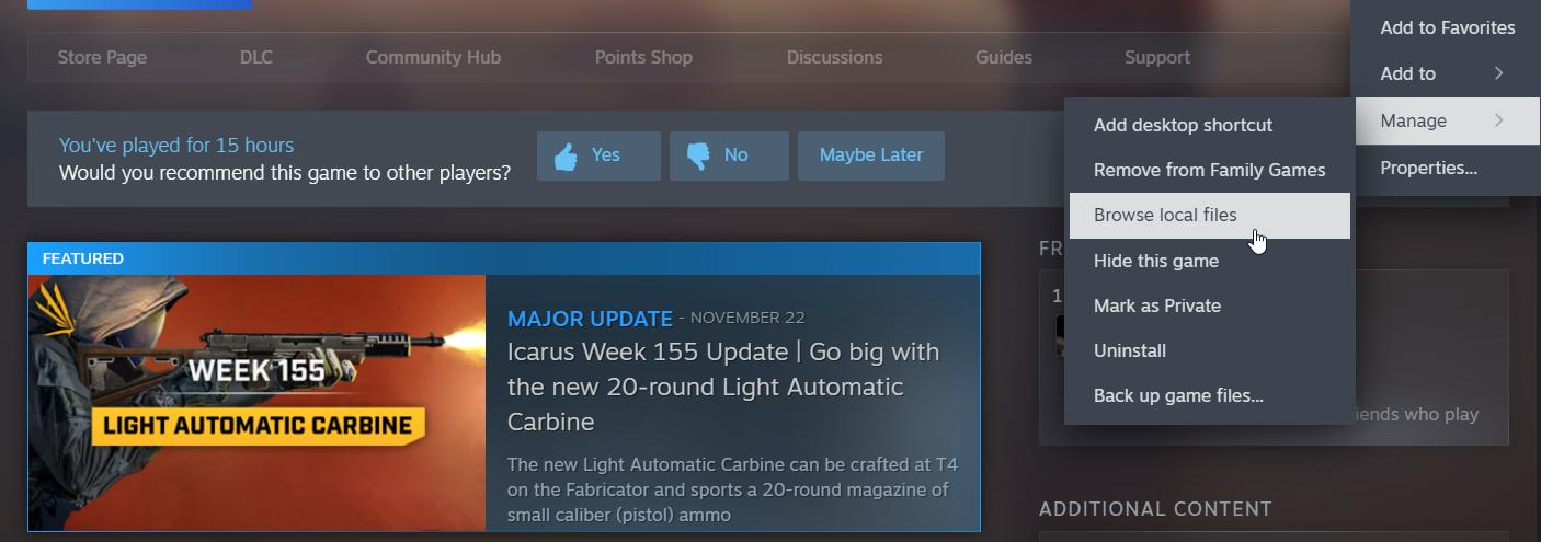 Öffne die Steam-Bibliothek und finde Icarus