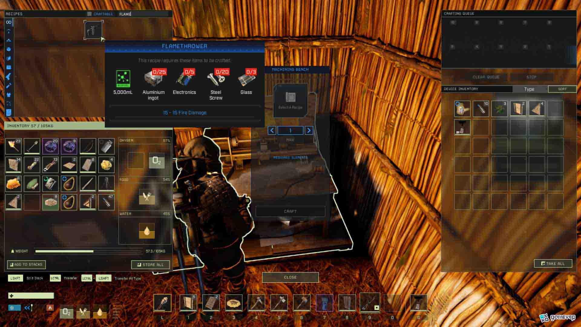 Reúne materiales como aluminio y acero para el lanzallamas en la actualización de Icarus.