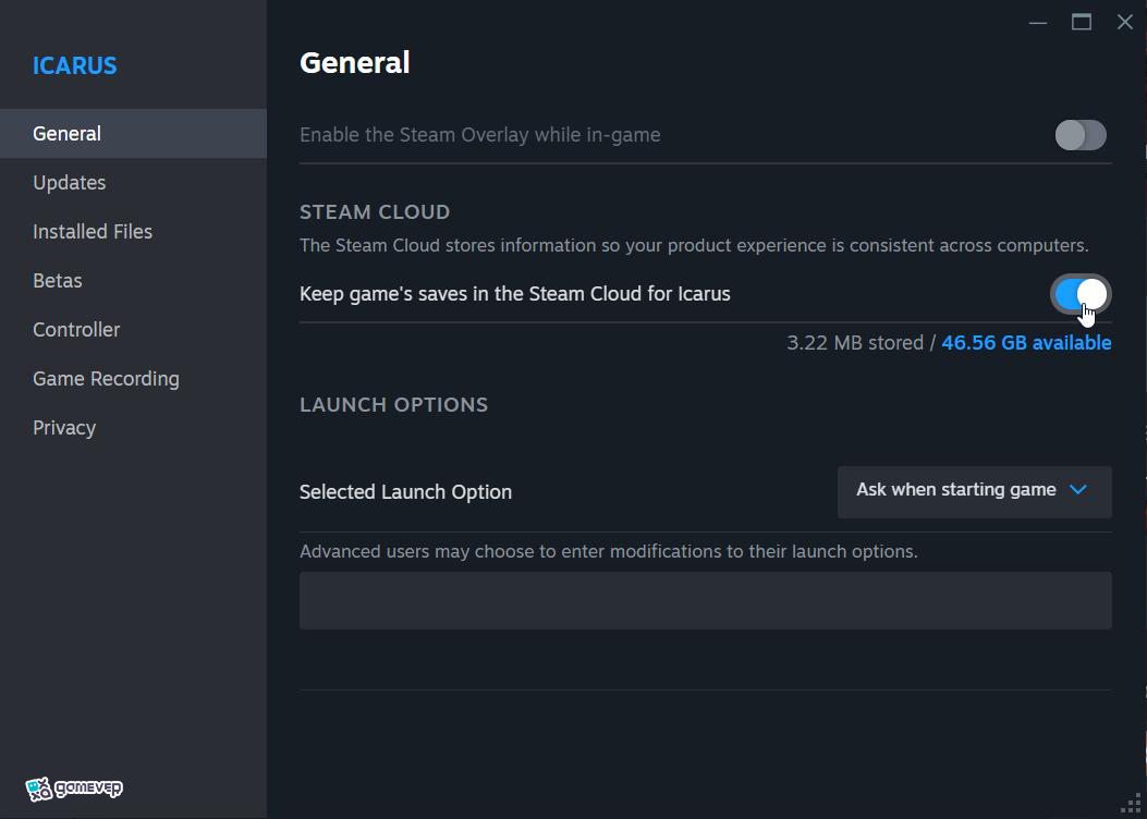 Desactiva la sincronización de Steam Cloud para evitar la restauración de archivos