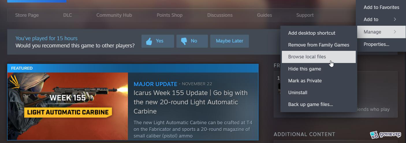 Abre la biblioteca de Steam y localiza Icarus