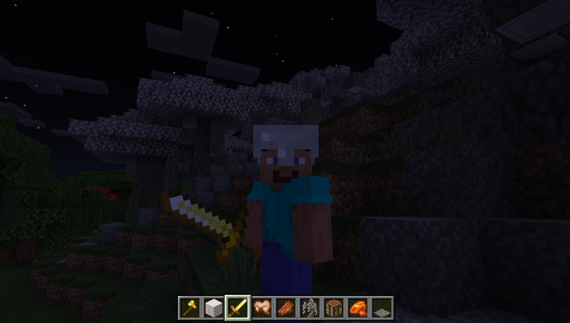 Finde Blasseichenstämme im Biome „Blasser Garten“ in Minecraft.