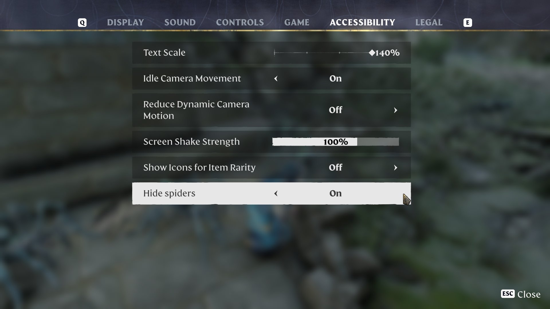 Open the settings menu to access Arachnophobia mode in Enshrouded