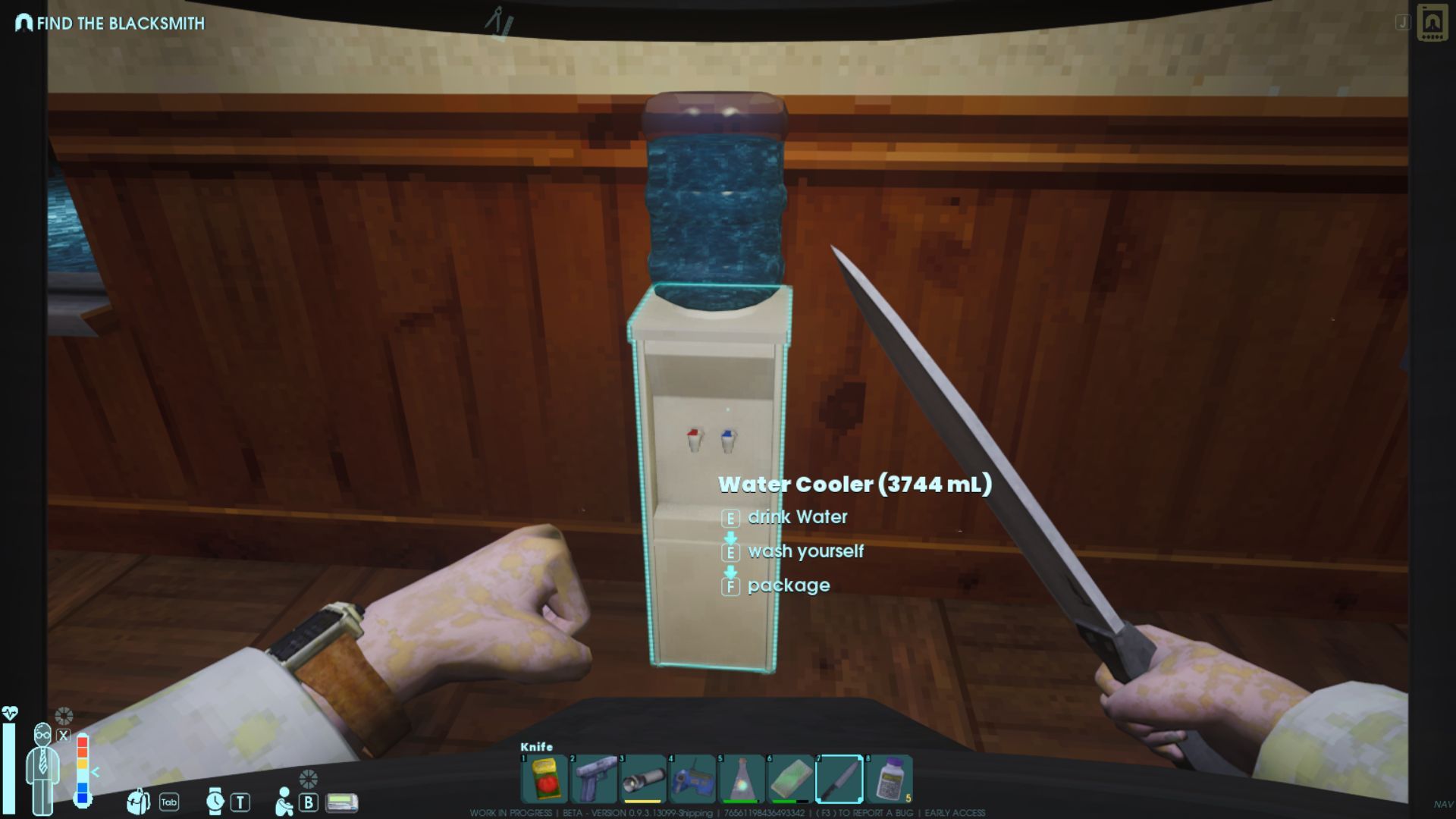 Gather water from sinks or water coolers early in the game