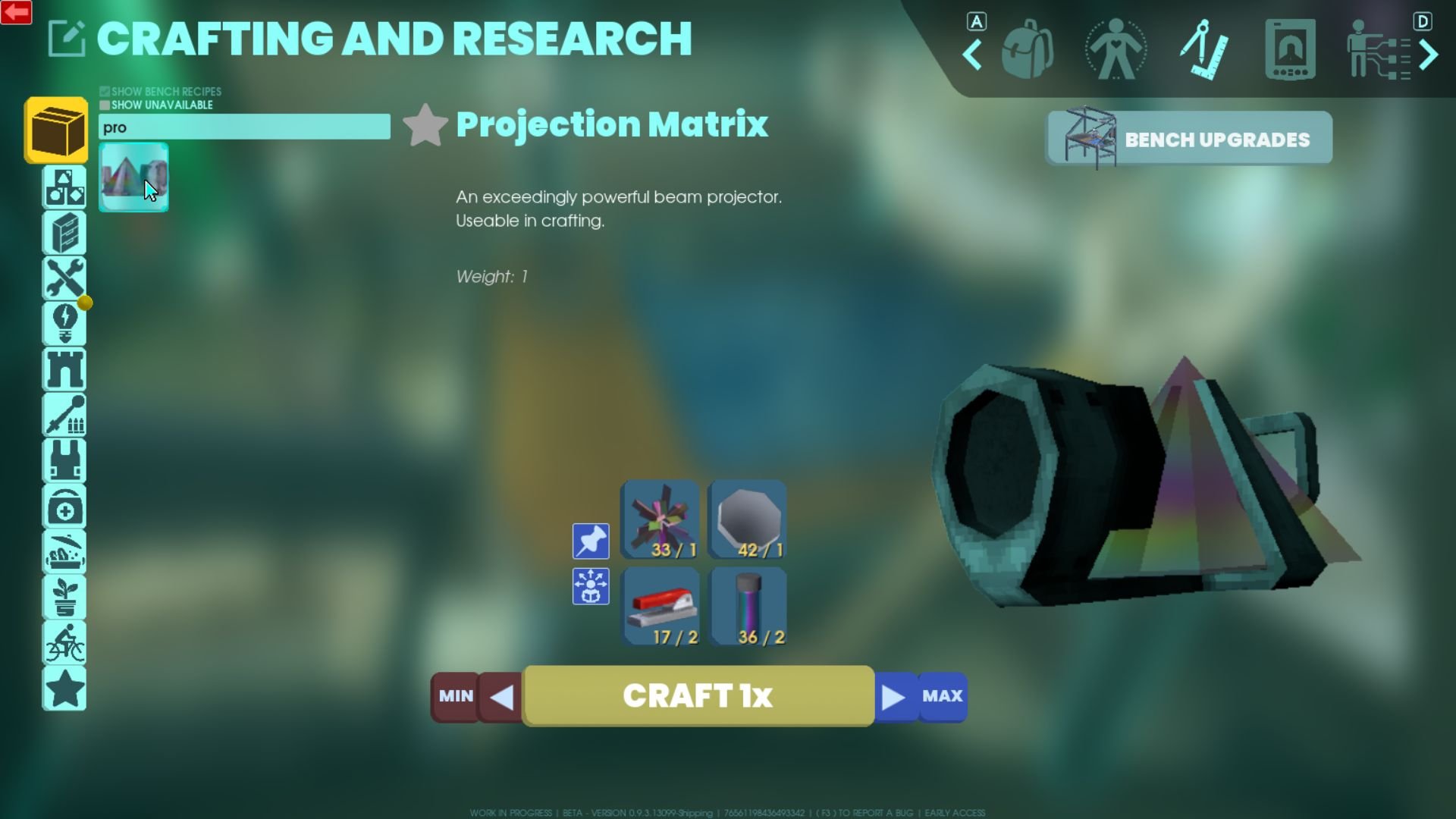 Nutze die Projektionsmatrix, um fortschrittliche Werkzeuge herzustellen und in Abiotic Factor weiterzukommen.