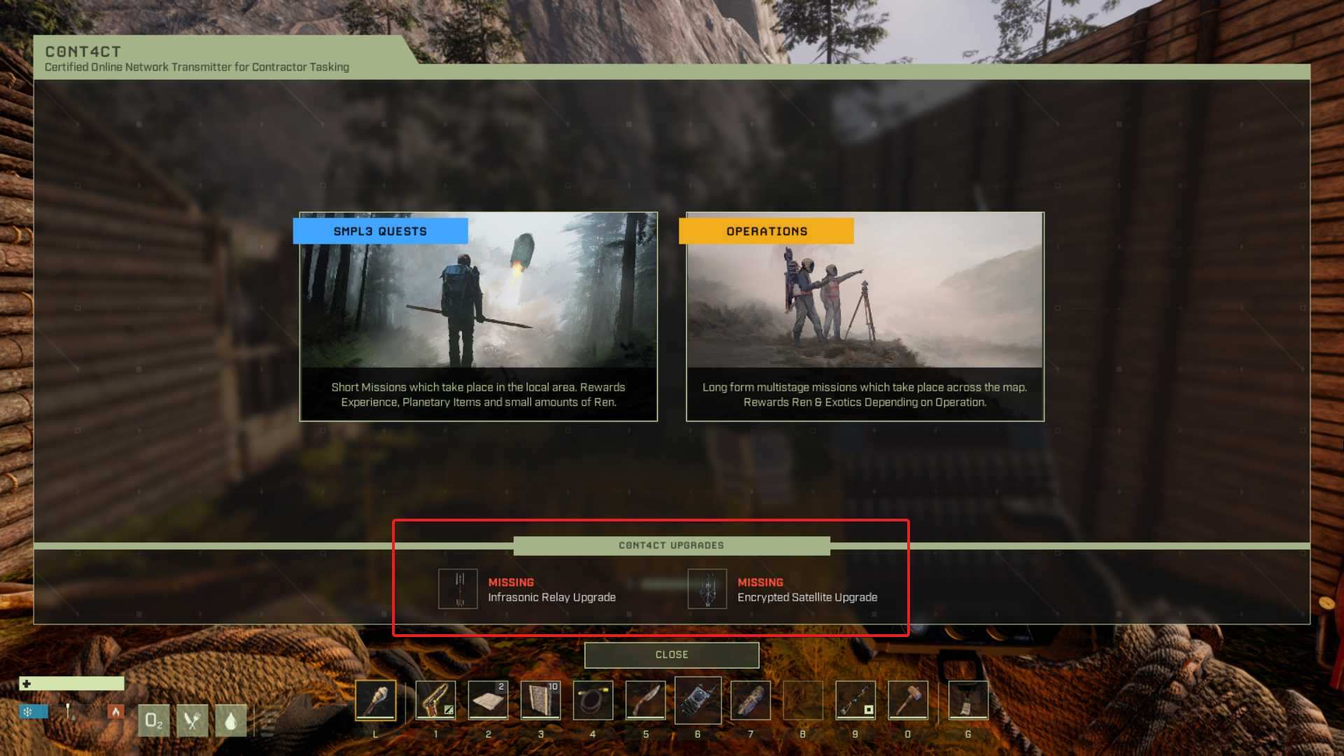 Interact with Contact Radio to see the required upgrade items for it