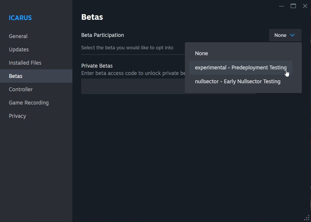 Access the Experimental Branch through the Steam Library in Icarus