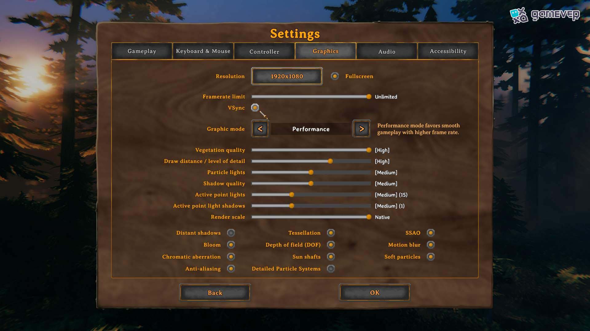 Activa Vsync en la configuración gráfica de Valheim