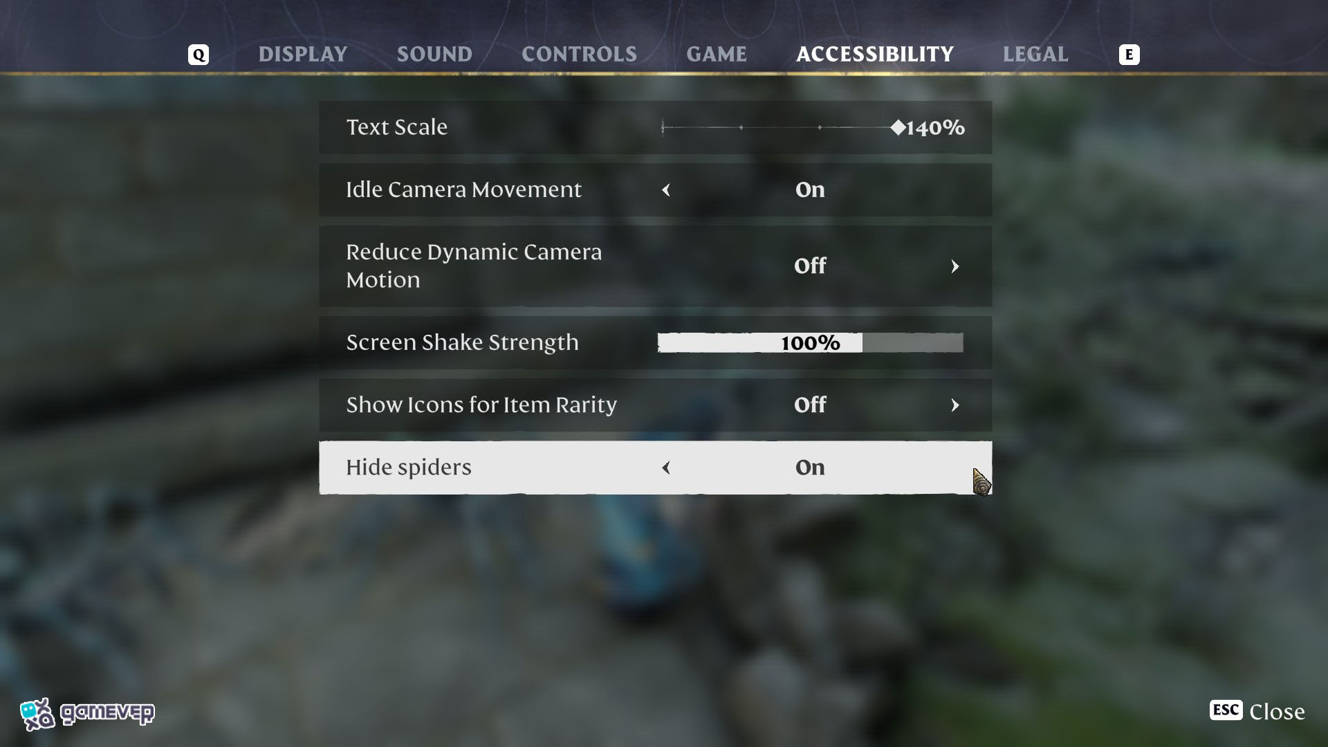 Abre el menú de configuración para acceder al modo de Aracnofobia en Enshrouded.
