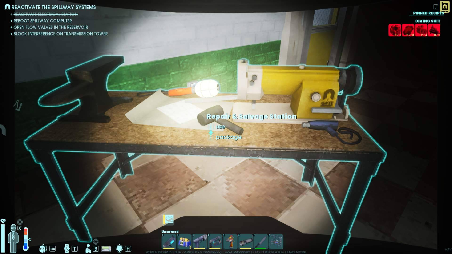 Use the repair bench to dismantle Fire Extinguishers for materials