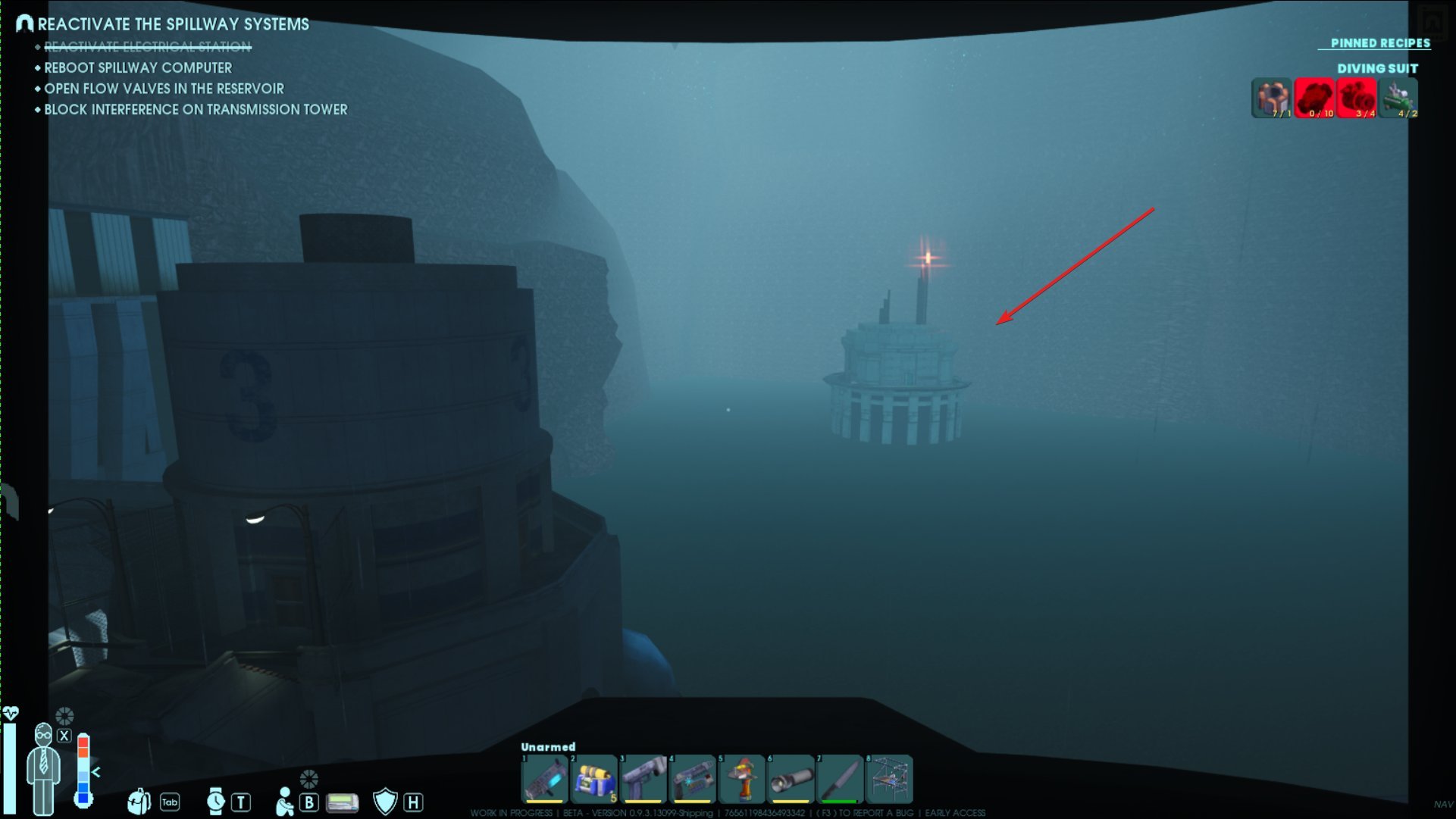 Locate the lone tower surrounded by water – your destination