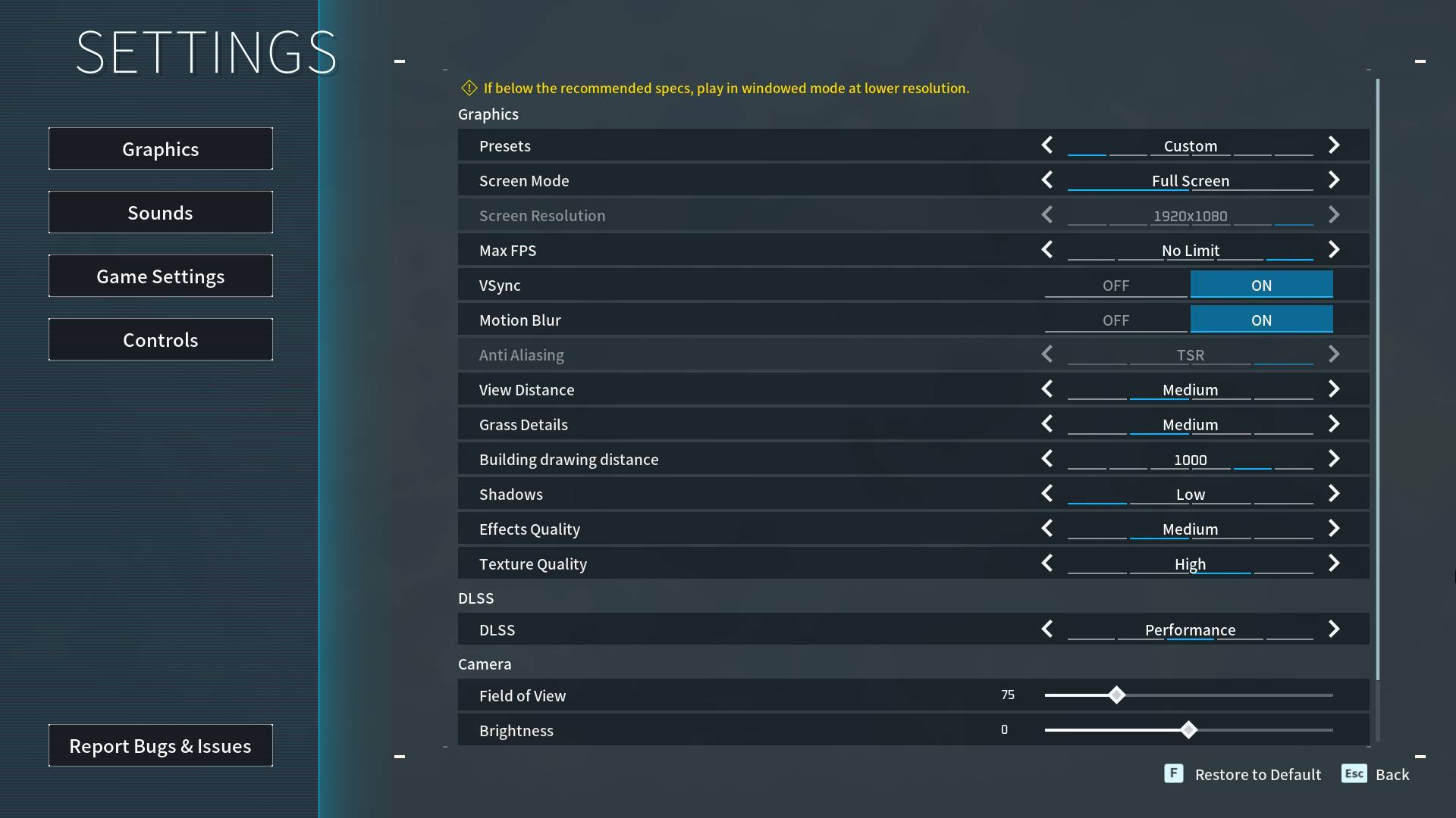 Lower graphics settings to reduce system load