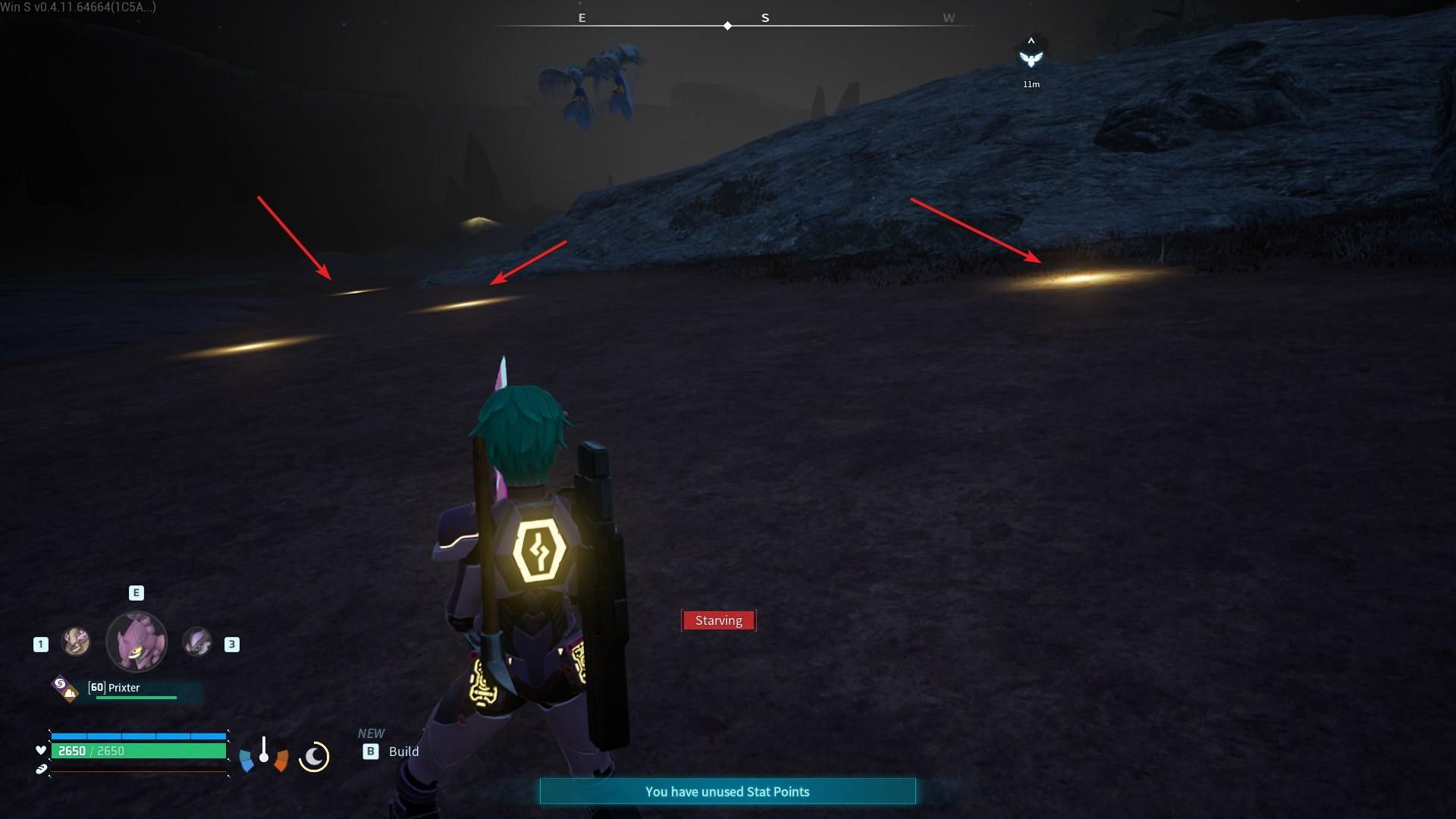 Finde Nachtstern-Sand leuchtend nahe einem Strand bei Nacht im Feybreak-Update von Palworld