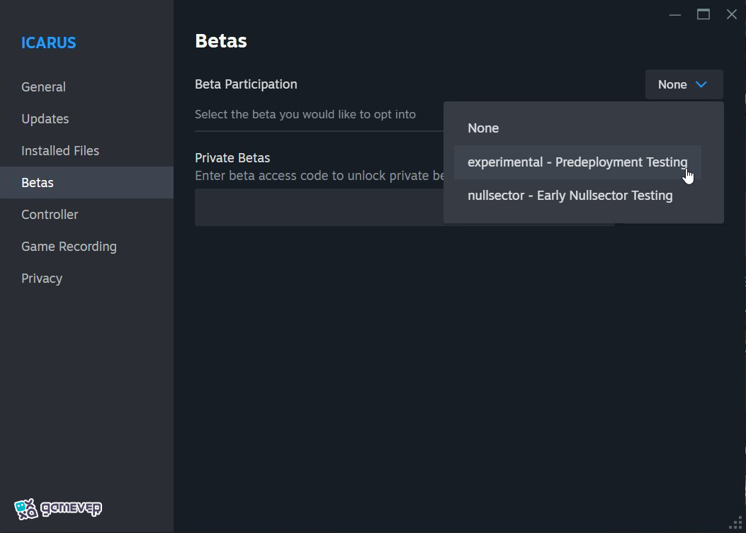 Accede a la Rama Experimental desde la Biblioteca de Steam en Icarus