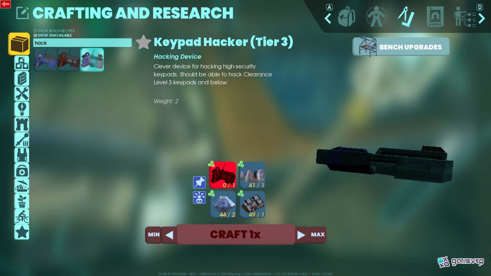 Usa Vidrio Cuántico para fabricar el Dispositivo de Hackeo de Nivel 3 y avanzar en Abiotic Factor