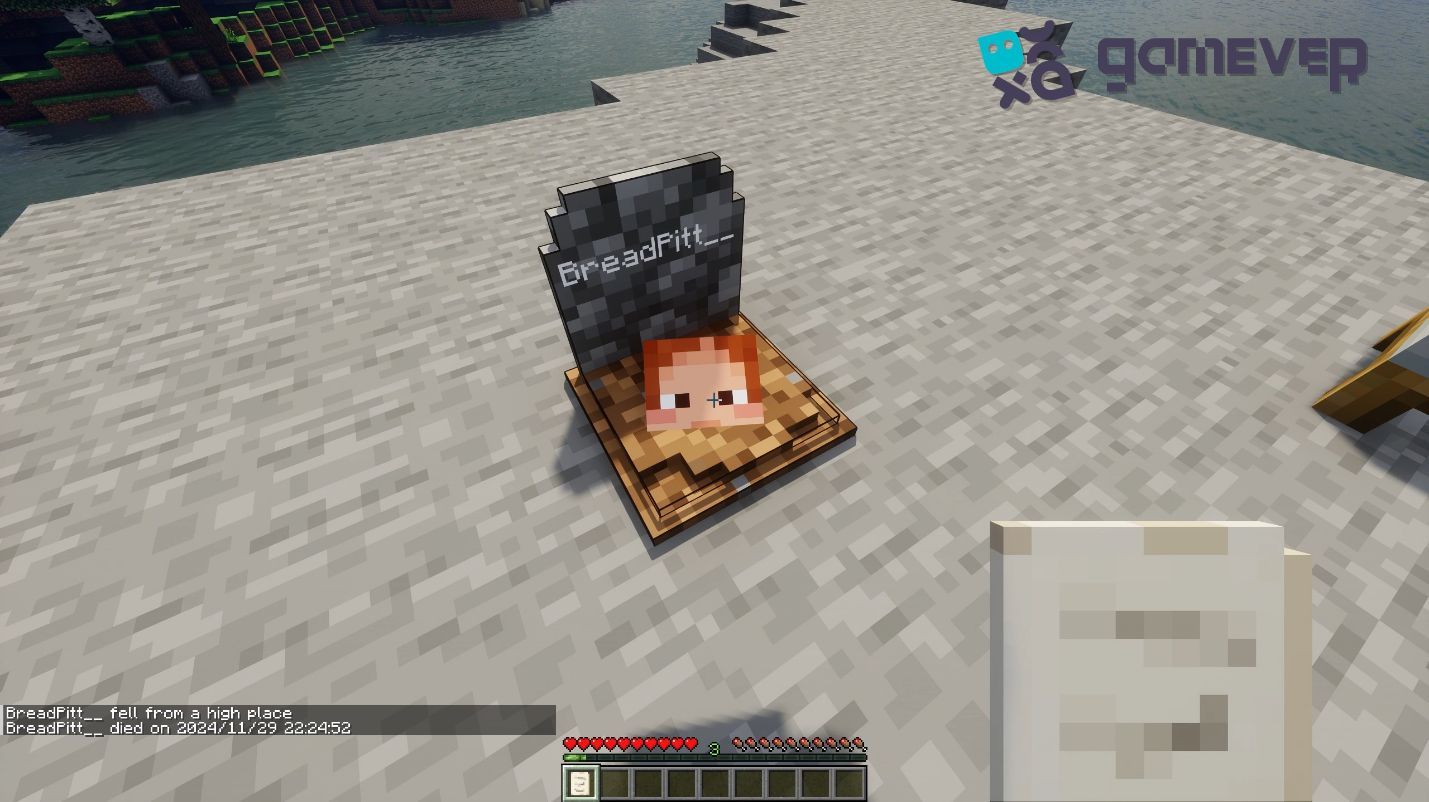 Lápida de jugador en Minecraft.