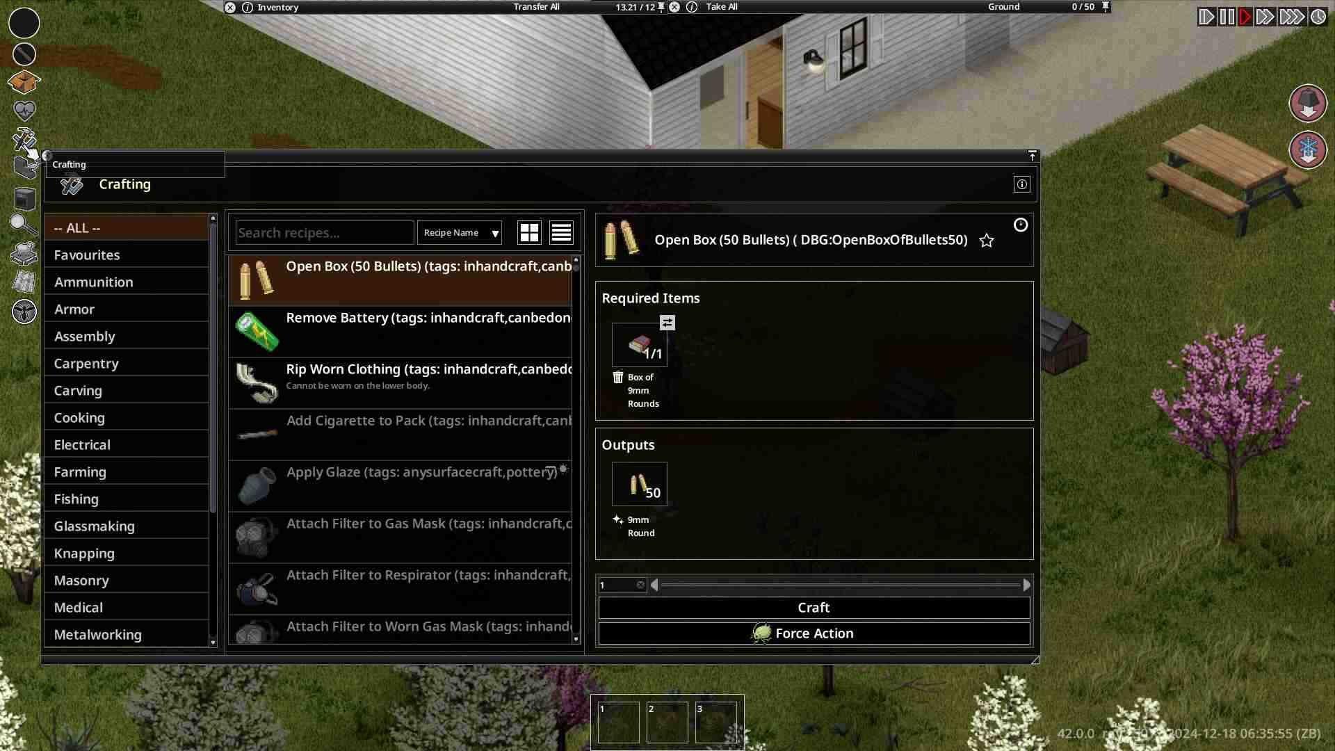 Uzyskaj dostęp do menu wytwarzania, aby odkrywać nowe przepisy w Project Zomboid