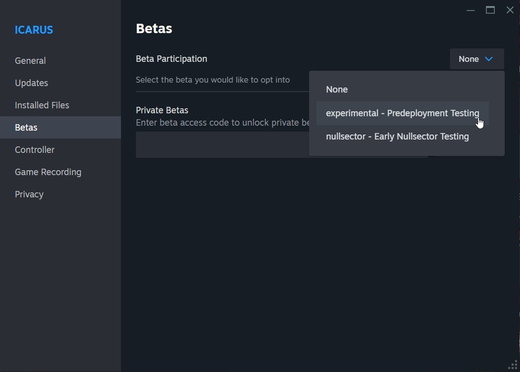 Uzyskaj dostęp do gałęzi eksperymentalnej poprzez bibliotekę Steam w Icarus